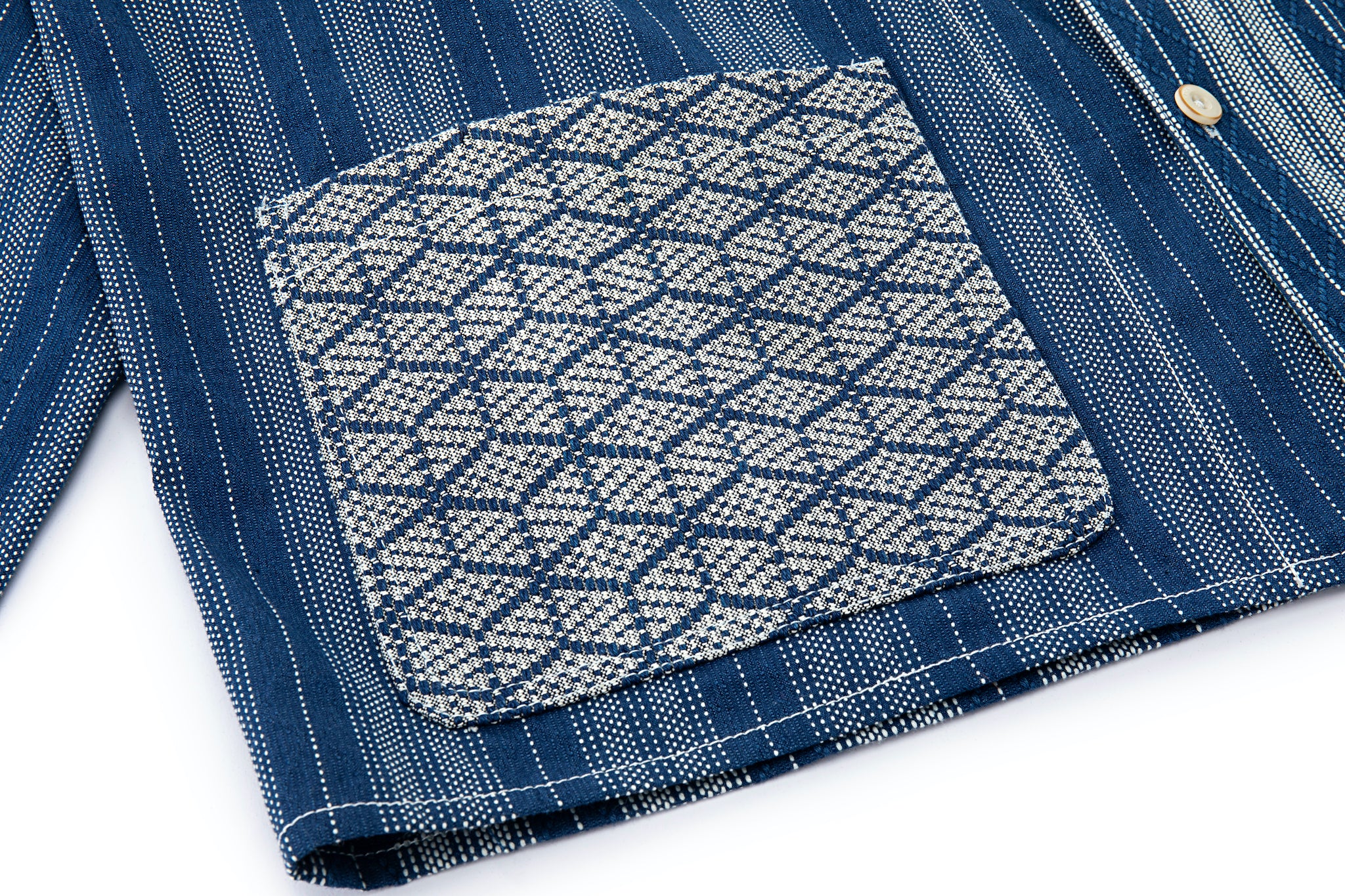Striped Patch Workman Shirt – Indigo Contrasting Patterns - Image 11