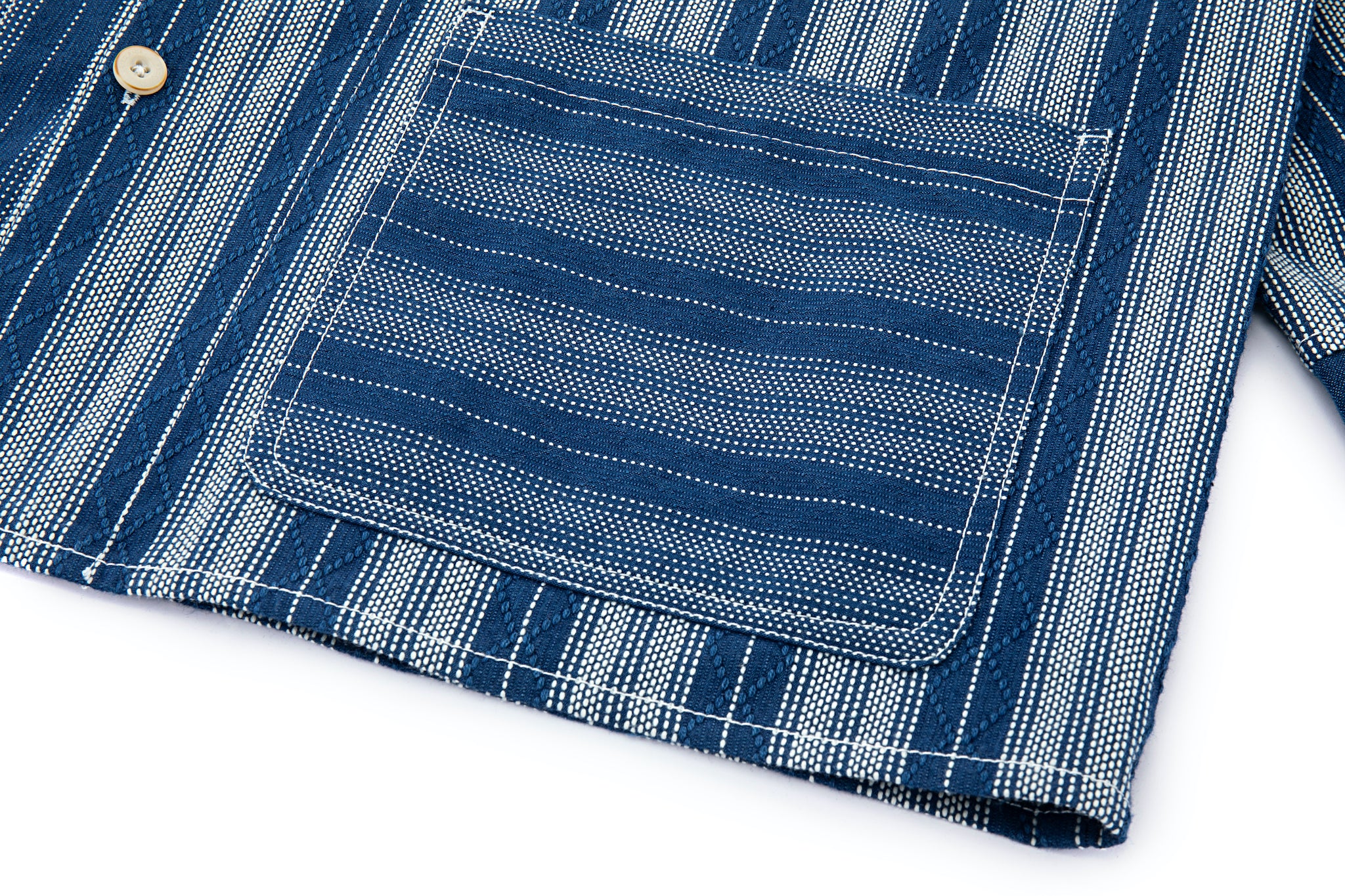 Striped Patch Workman Shirt – Indigo Contrasting Patterns - Image 12