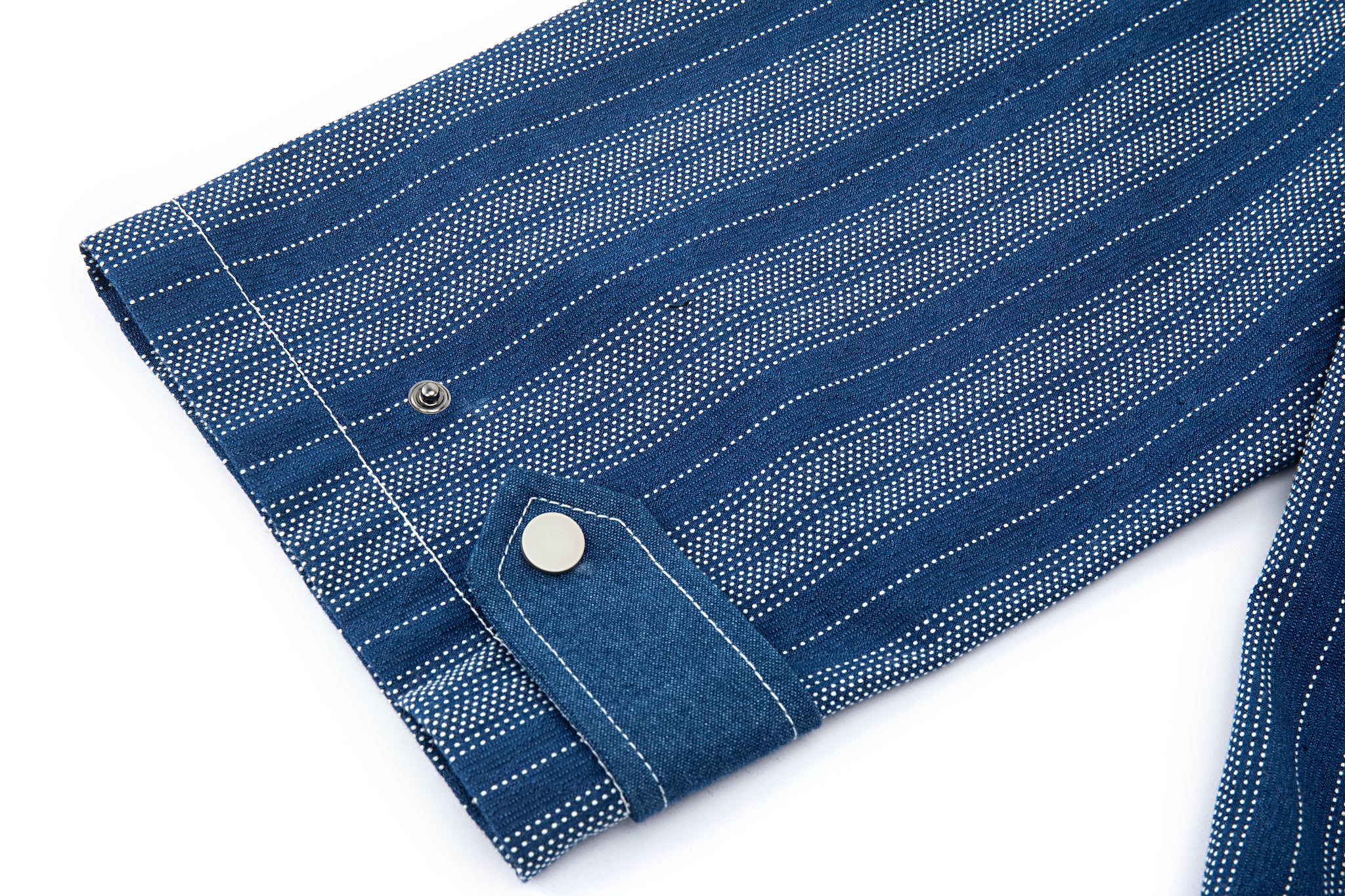 Striped Patch Workman Shirt – Indigo Contrasting Patterns - Image 13