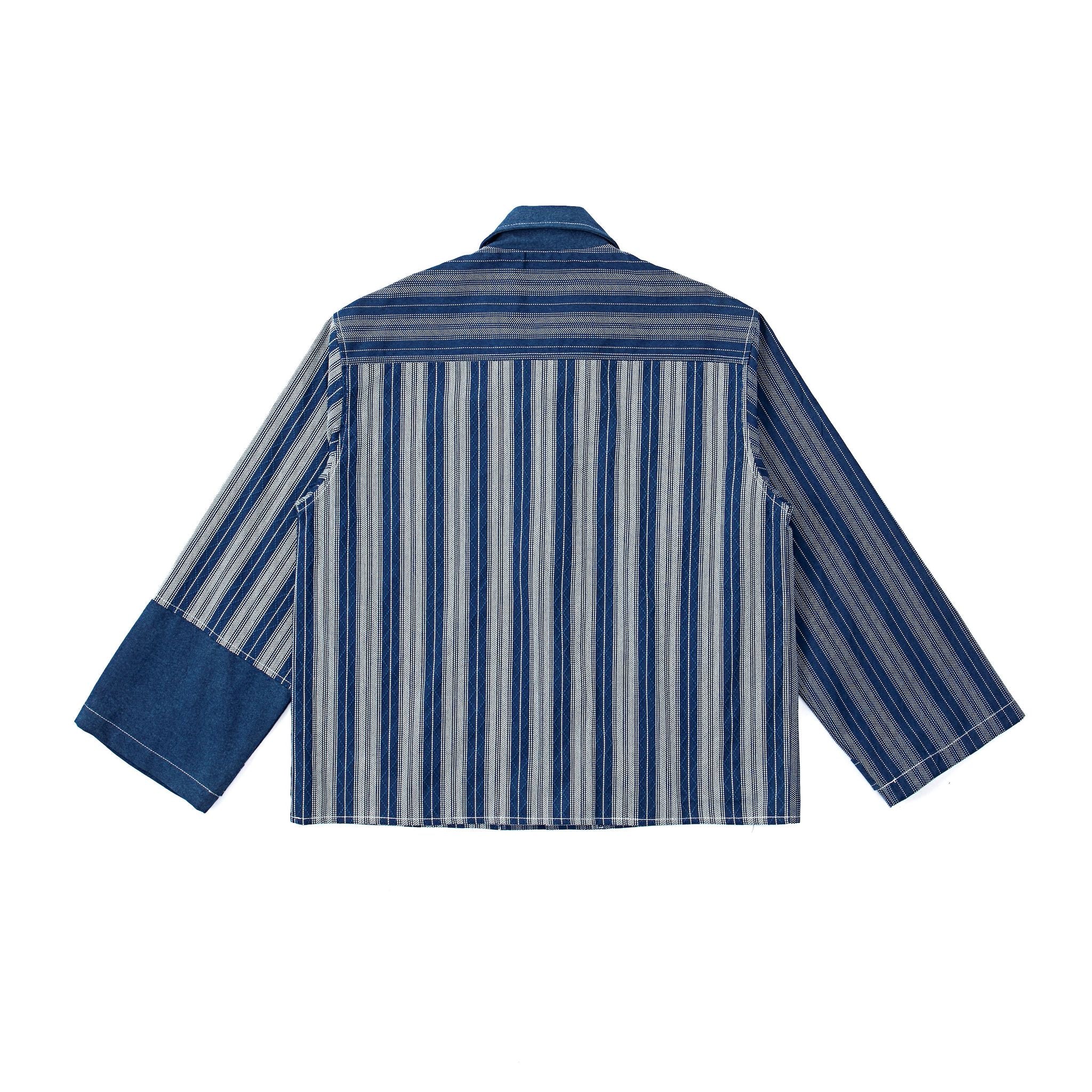 Striped Patch Workman Shirt – Indigo Contrasting Patterns - Image 14