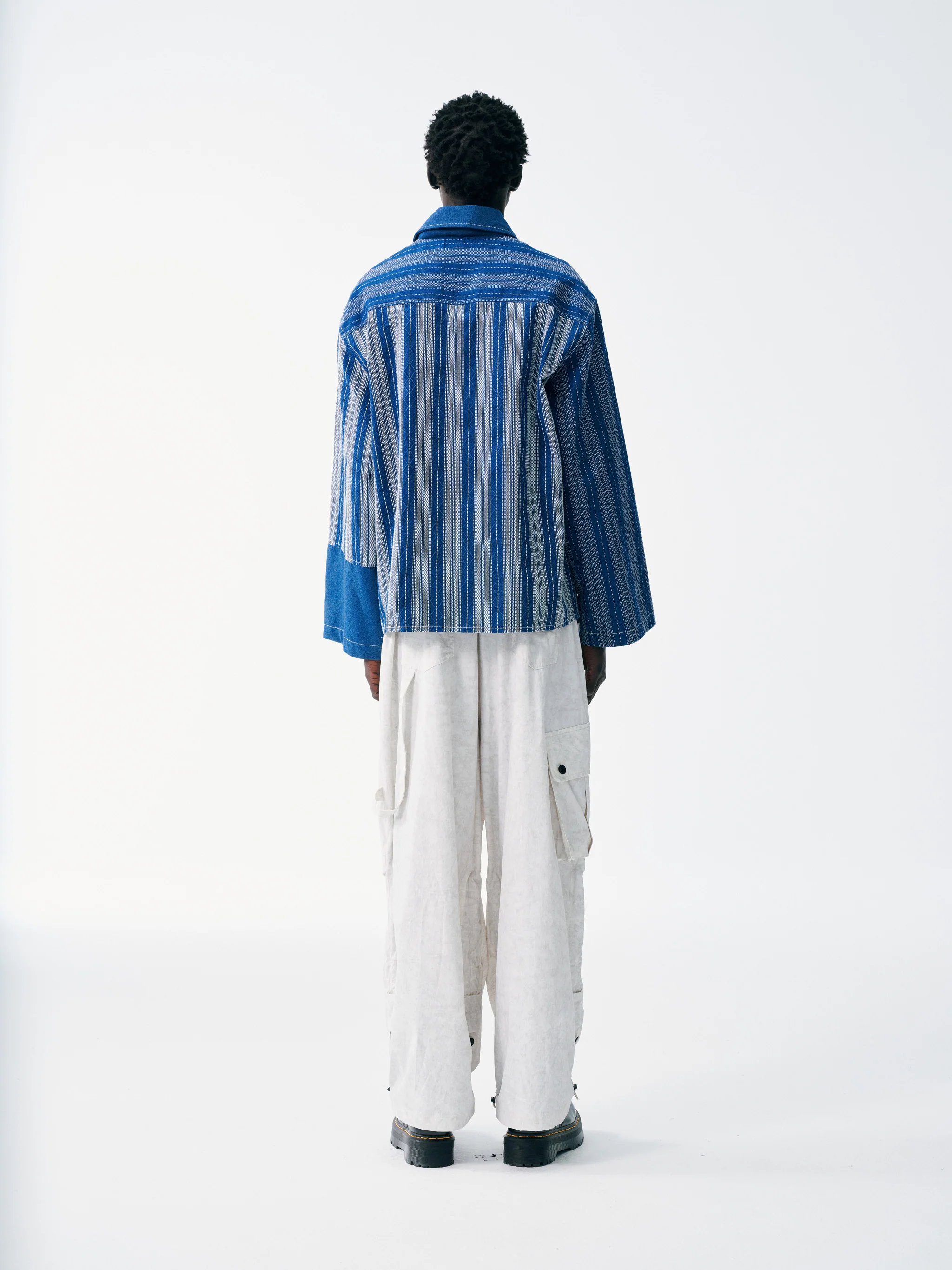Striped Patch Workman Shirt – Indigo Contrasting Patterns - Image 15