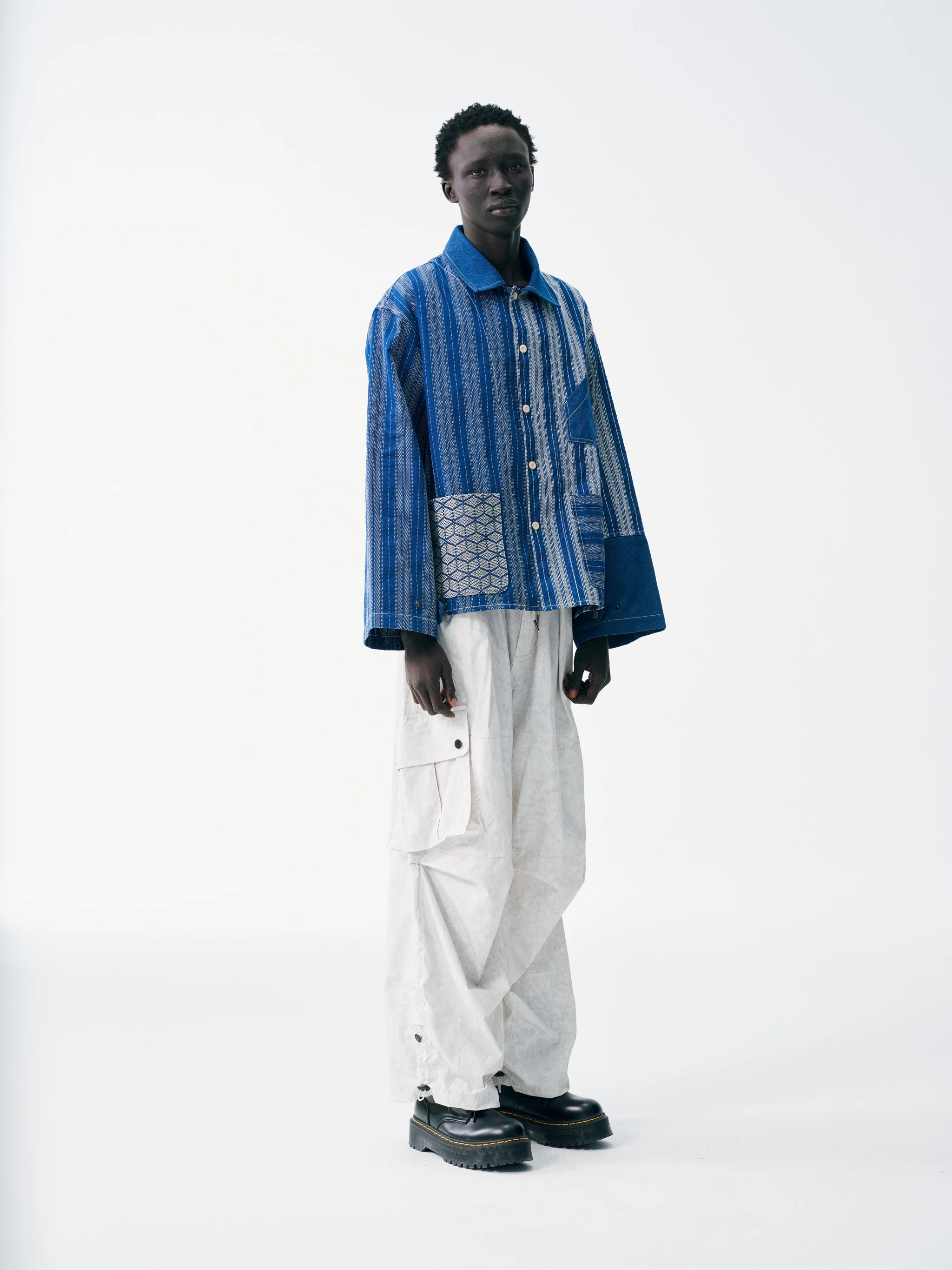 Striped Patch Workman Shirt – Indigo Contrasting Patterns - Image 6
