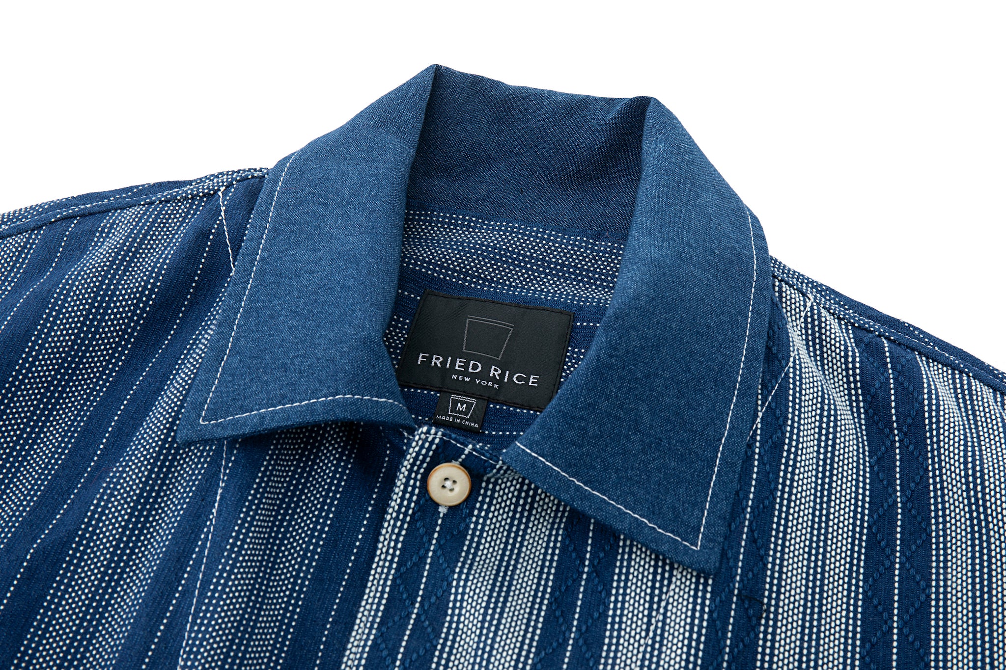 Striped Patch Workman Shirt – Indigo Contrasting Patterns - Image 8