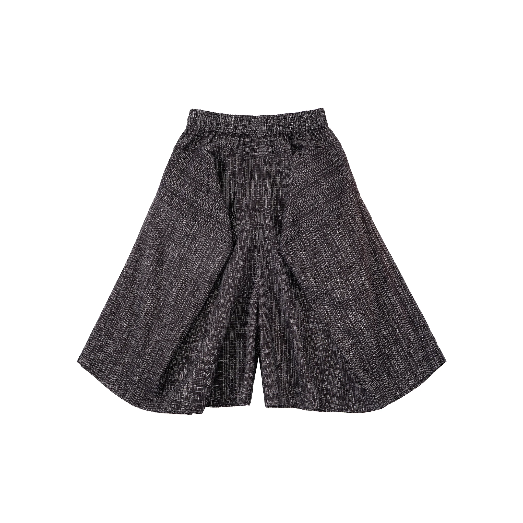 Gridline Structured Mid-Calf Shorts – Pleated Angular Drape, Dark Grey Plaid - Image 12