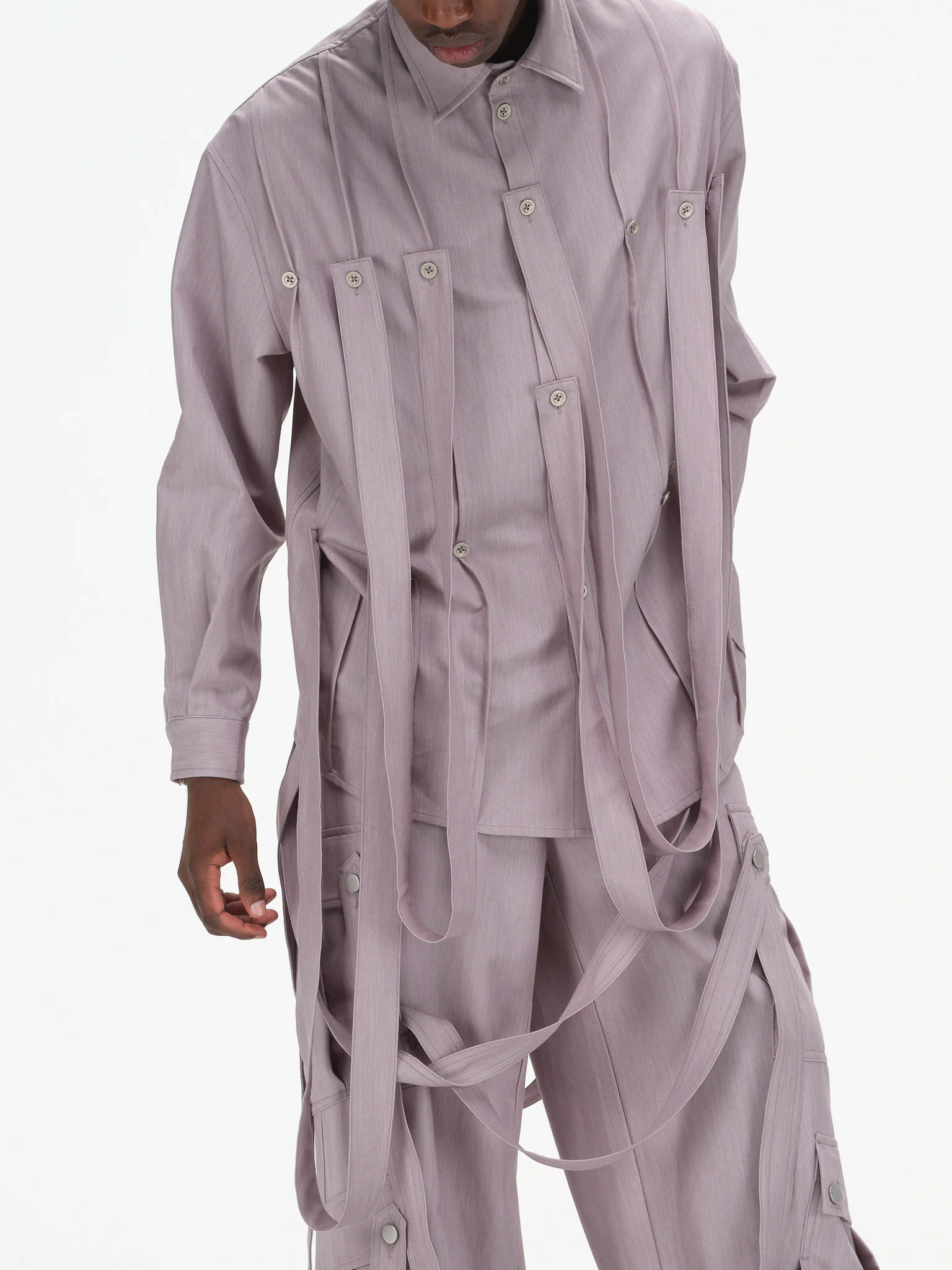 Styleable Strap Long Sleeve Button Up - Lavender Grey - Image 12
