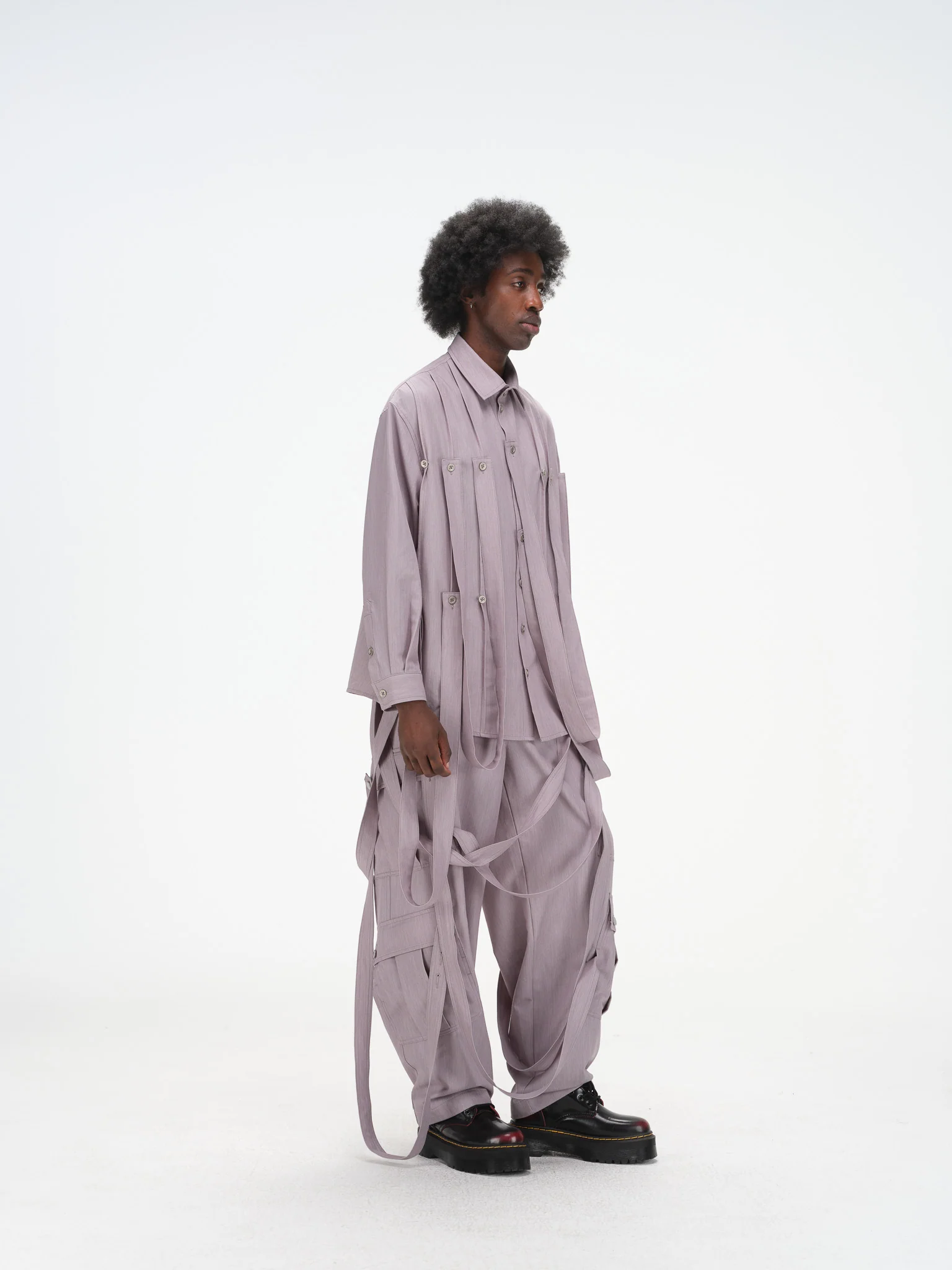 Styleable Strap Long Sleeve Button Up - Lavender Grey - Image 15
