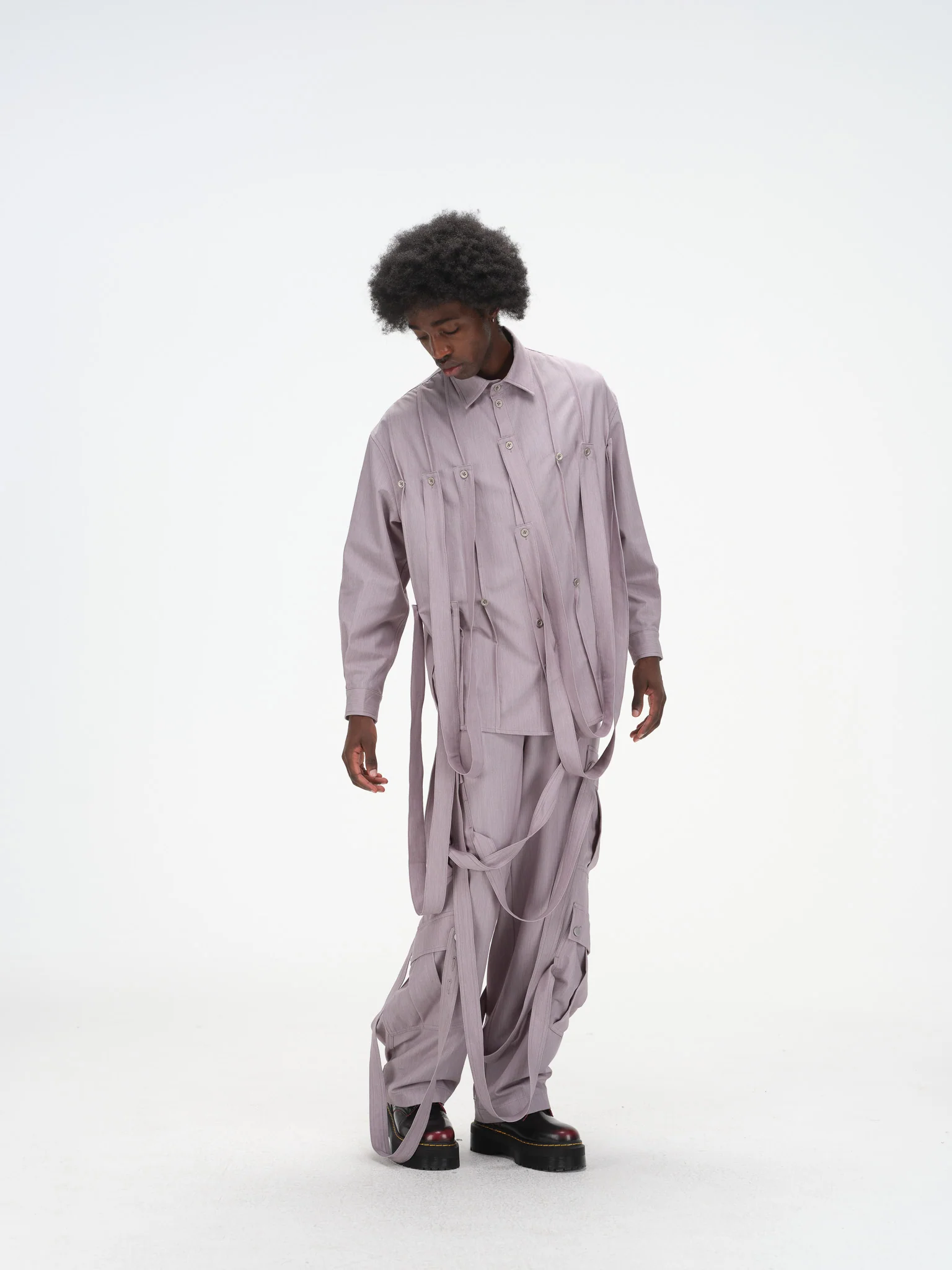 Styleable Strap Long Sleeve Button Up - Lavender Grey - Image 16