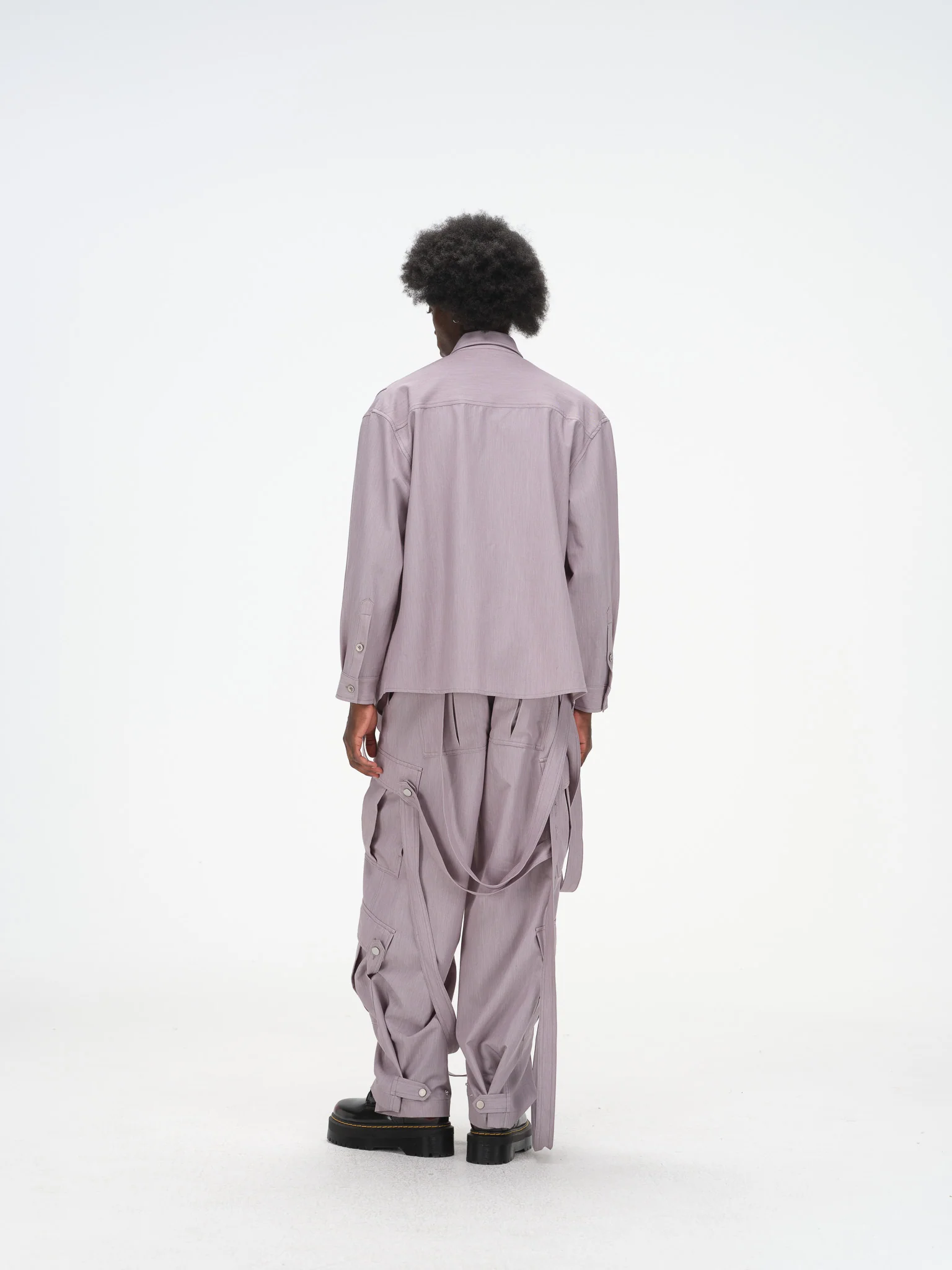 Styleable Strap Long Sleeve Button Up - Lavender Grey - Image 17
