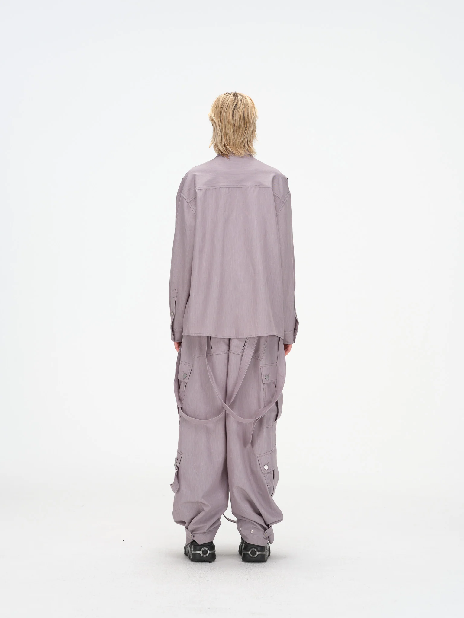 Styleable Strap Long Sleeve Button Up - Lavender Grey - Image 18