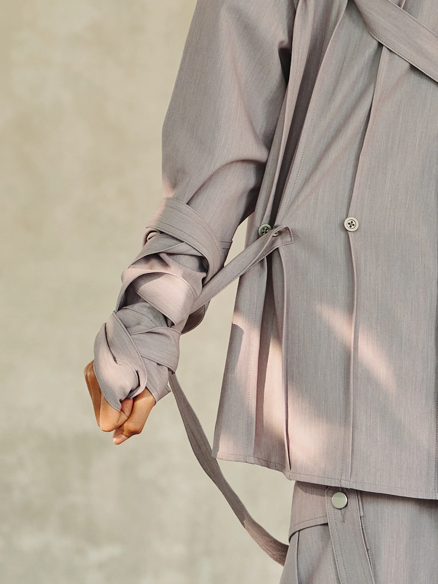 Styleable Strap Long Sleeve Button Up - Lavender Grey - Image 5