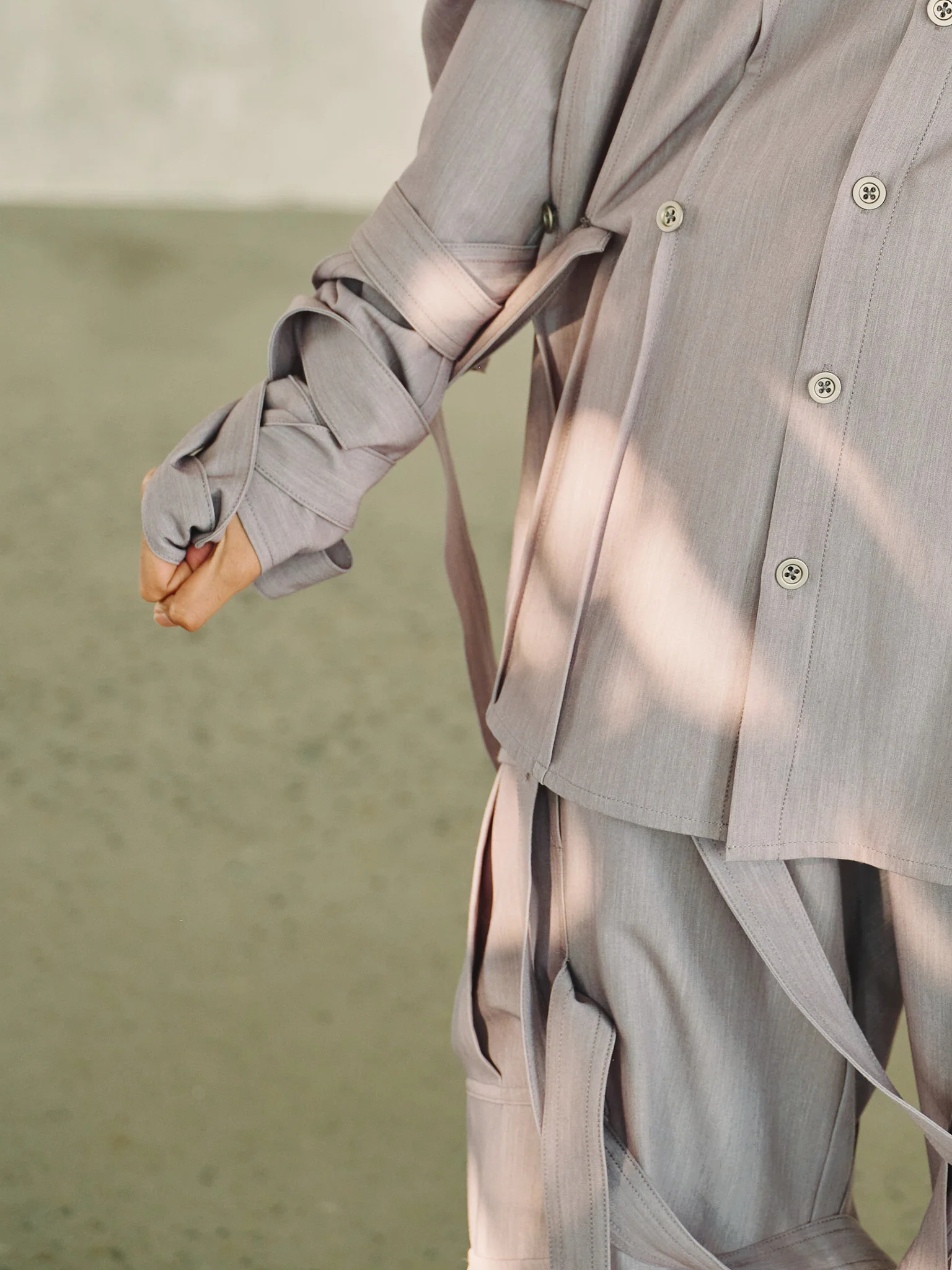 Styleable Strap Long Sleeve Button Up - Lavender Grey - Image 6