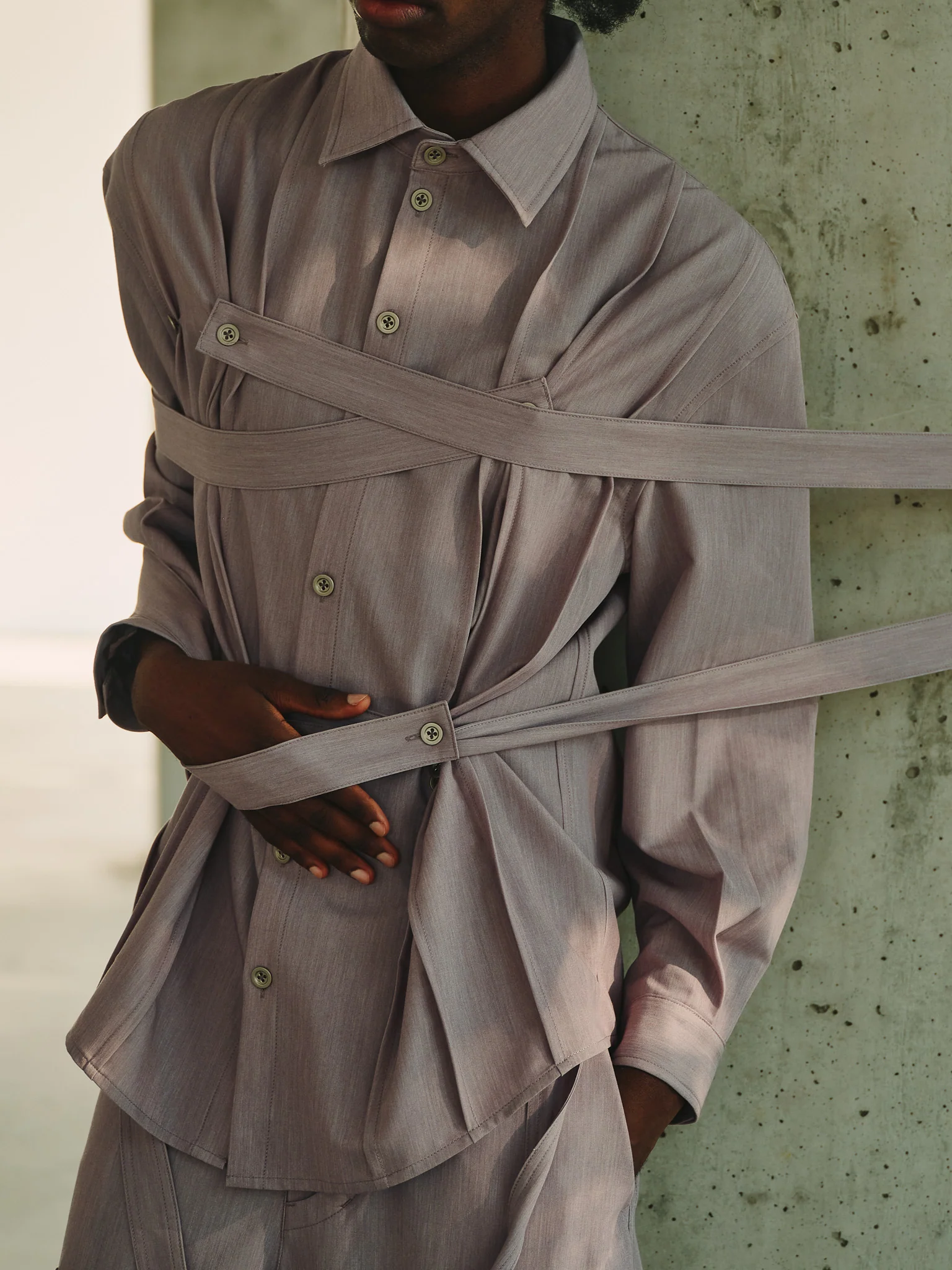 Styleable Strap Long Sleeve Button Up - Lavender Grey - Image 8