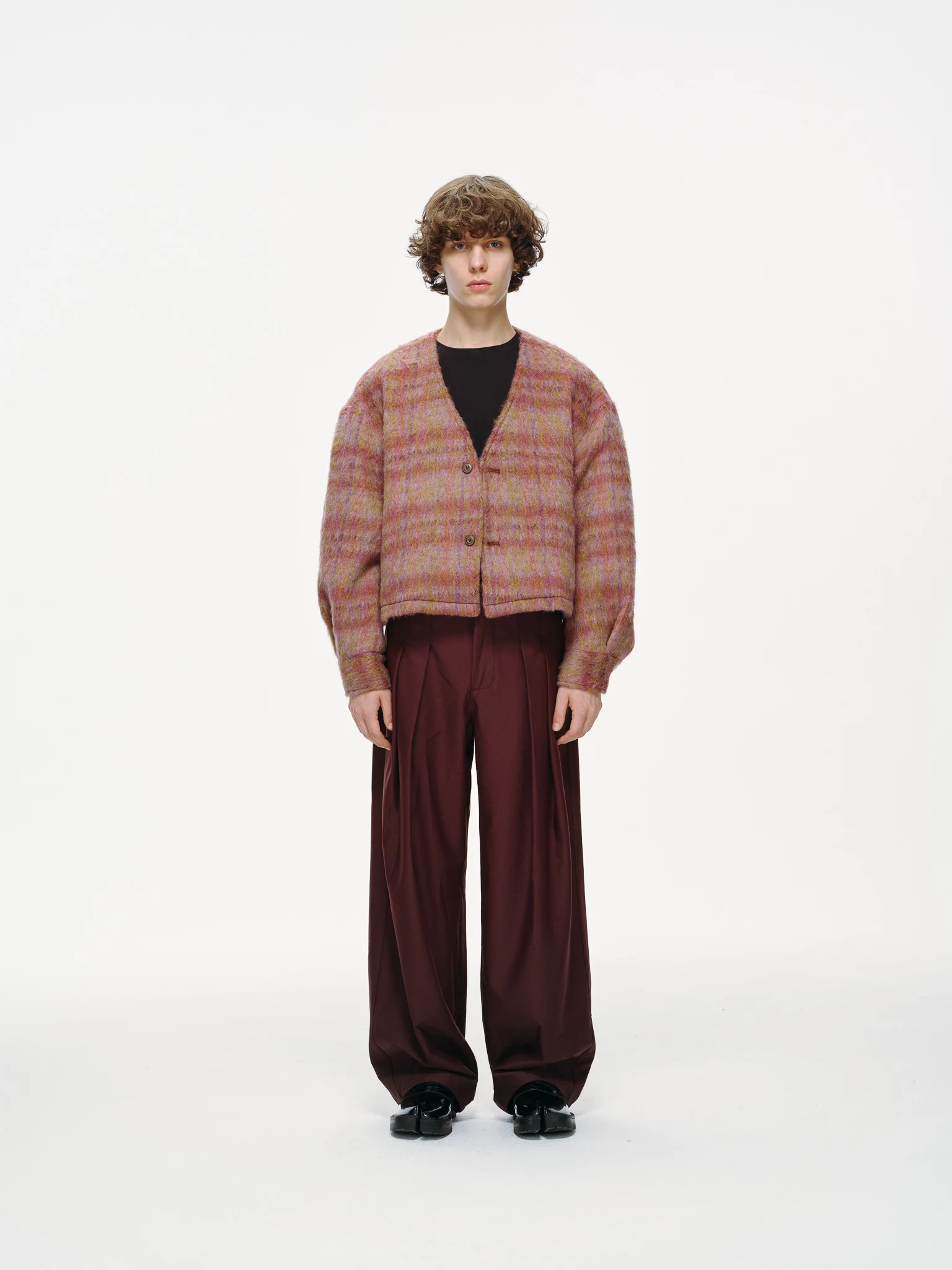 Sunset Cropped Jacket – Brushed Wool Multicolor Plaid - Image 3
