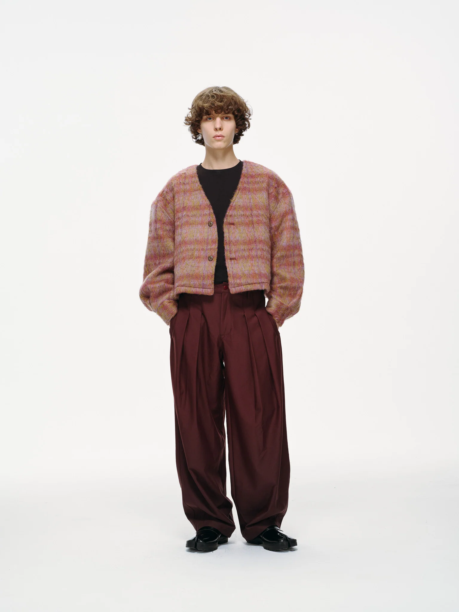 Sunset Cropped Jacket – Brushed Wool Multicolor Plaid - Image 4