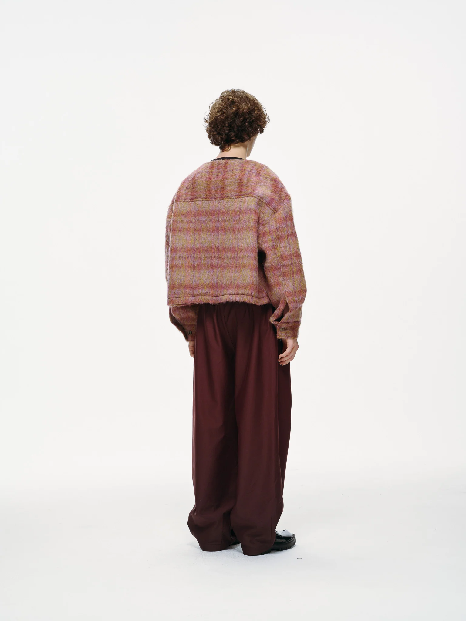 Sunset Cropped Jacket – Brushed Wool Multicolor Plaid - Image 5