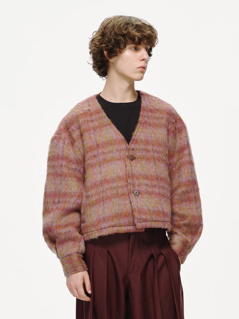Sunset Cropped Jacket – Brushed Wool Multicolor Plaid - Image 6
