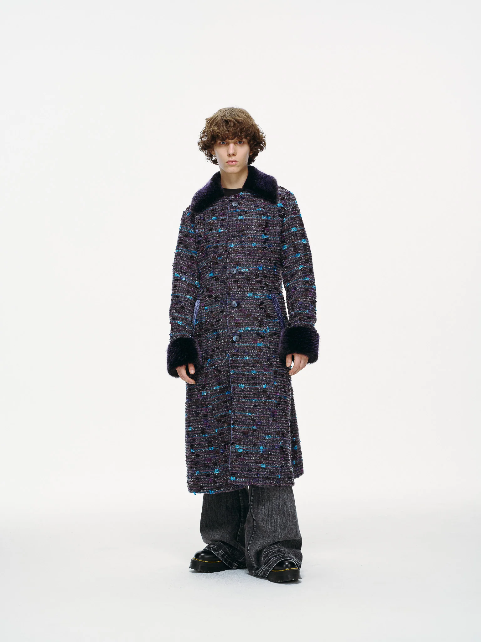 Ultraviolet Tweed Long Coat - Image 11