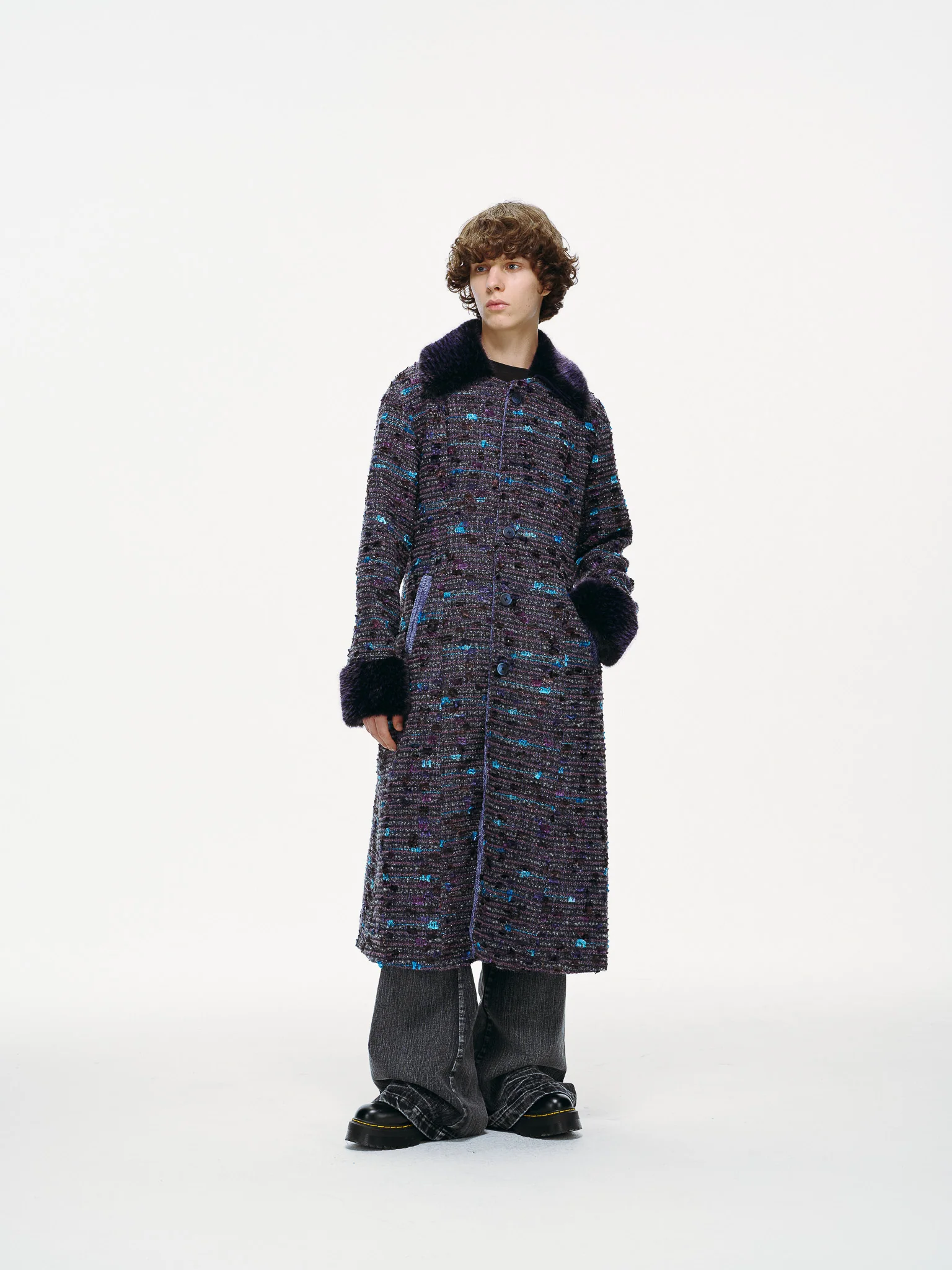 Ultraviolet Tweed Long Coat - Image 12
