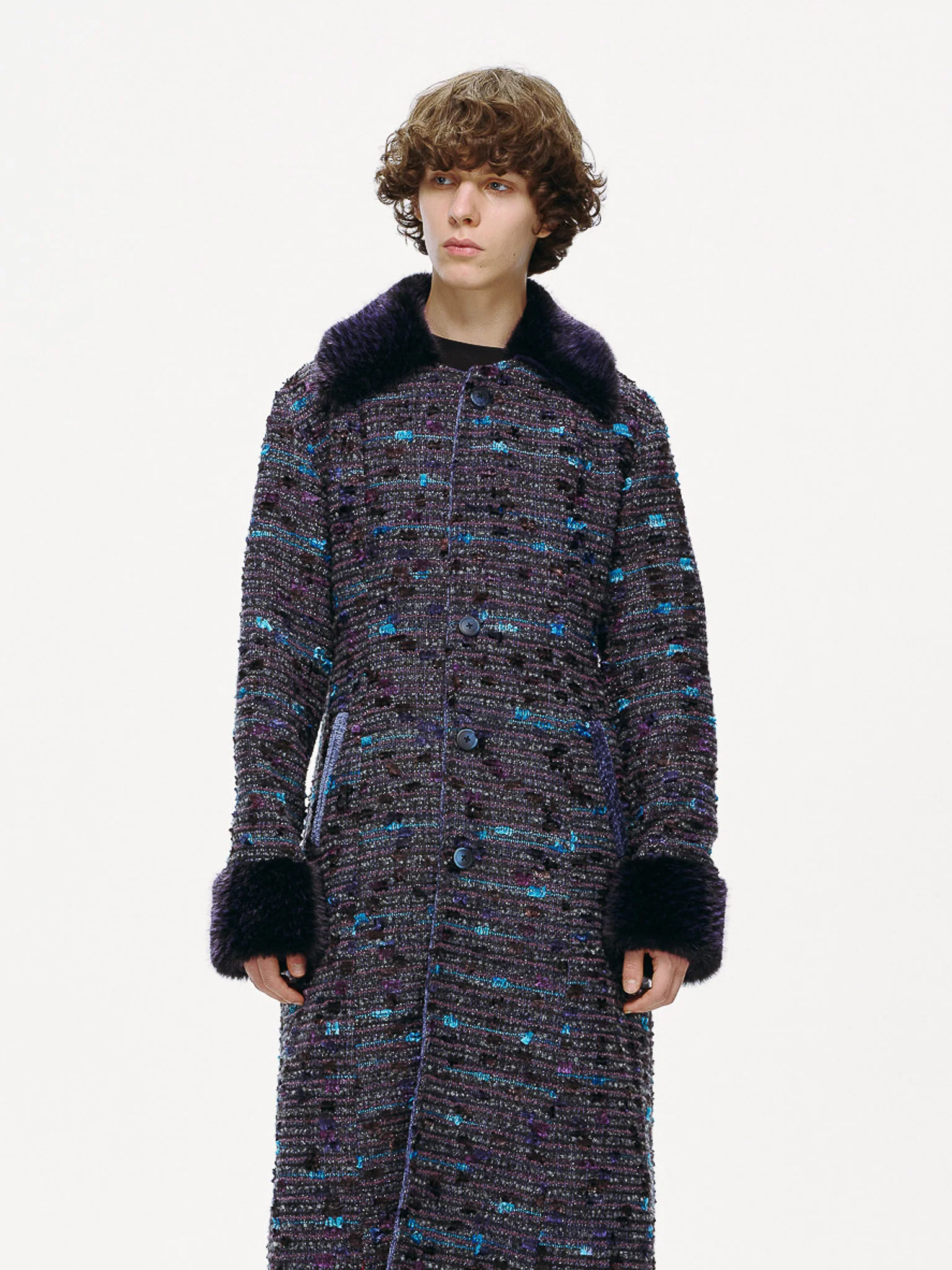 Ultraviolet Tweed Long Coat - Image 13