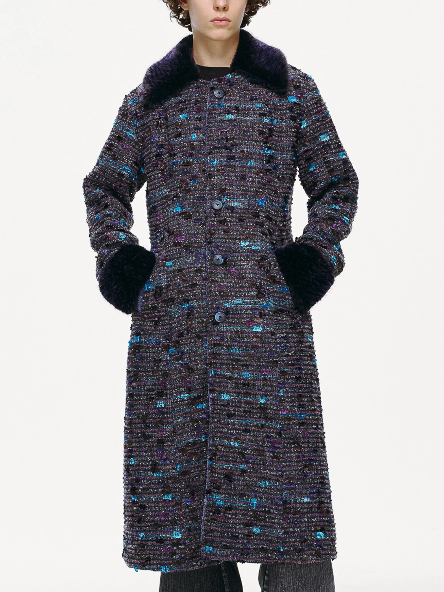 Ultraviolet Tweed Long Coat - Image 14