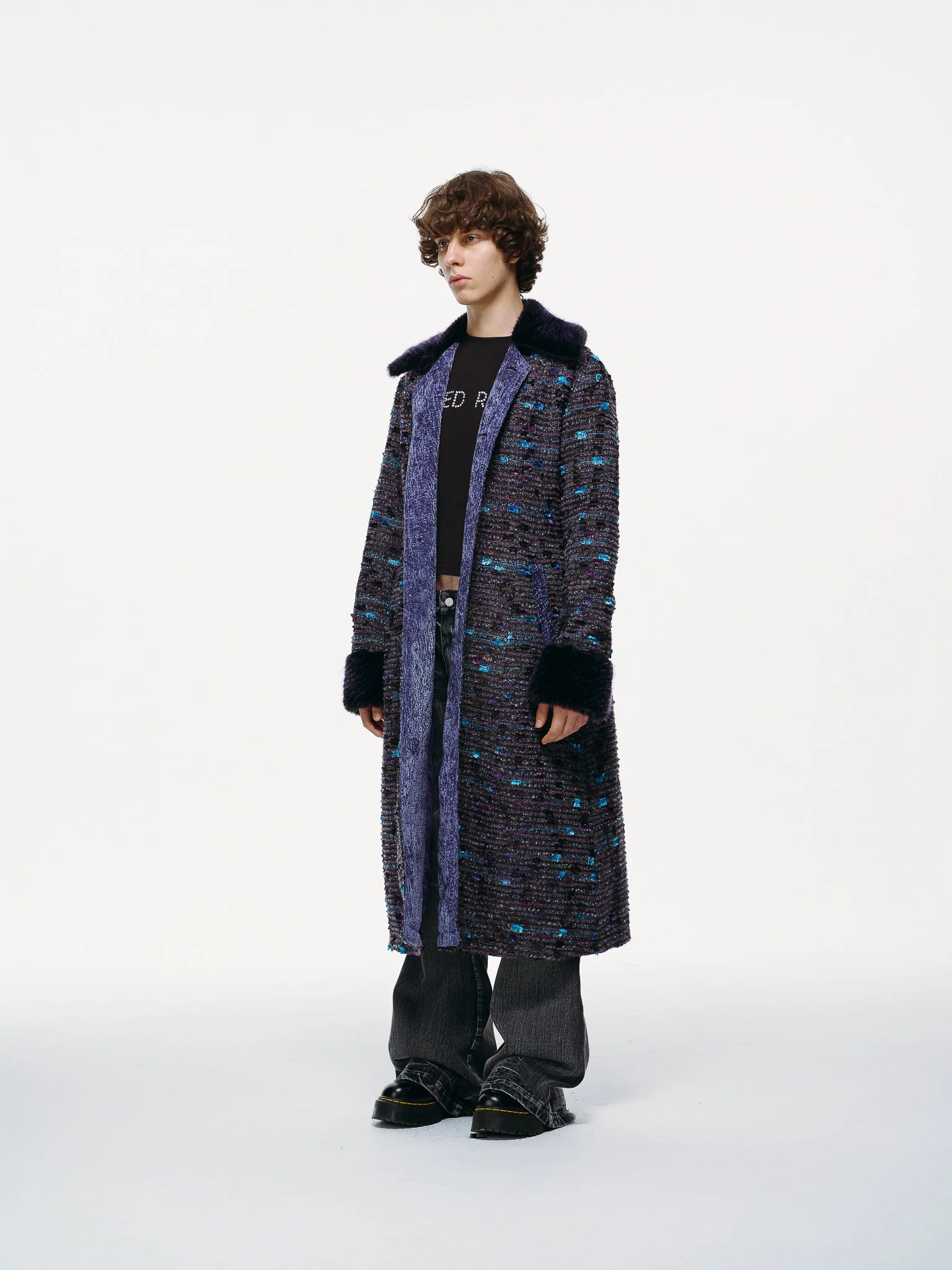 Ultraviolet Tweed Long Coat - Image 15