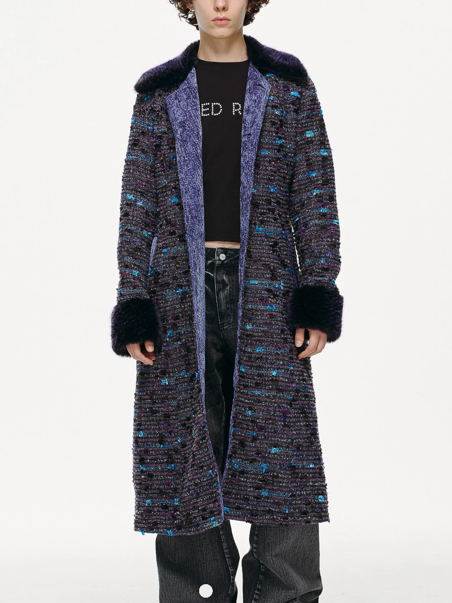 Ultraviolet Tweed Long Coat - Image 16