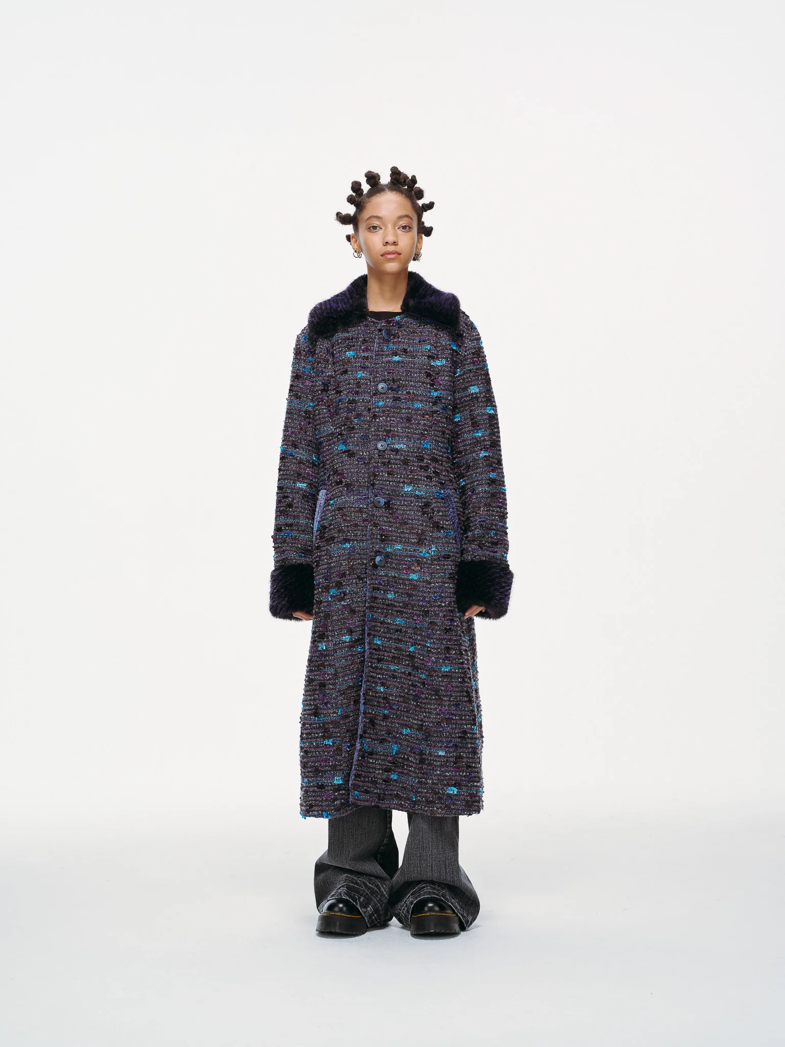 Ultraviolet Tweed Long Coat - Image 3