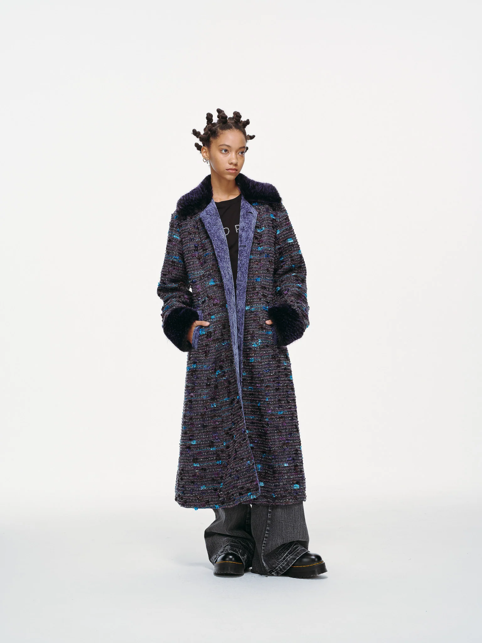 Ultraviolet Tweed Long Coat - Image 5