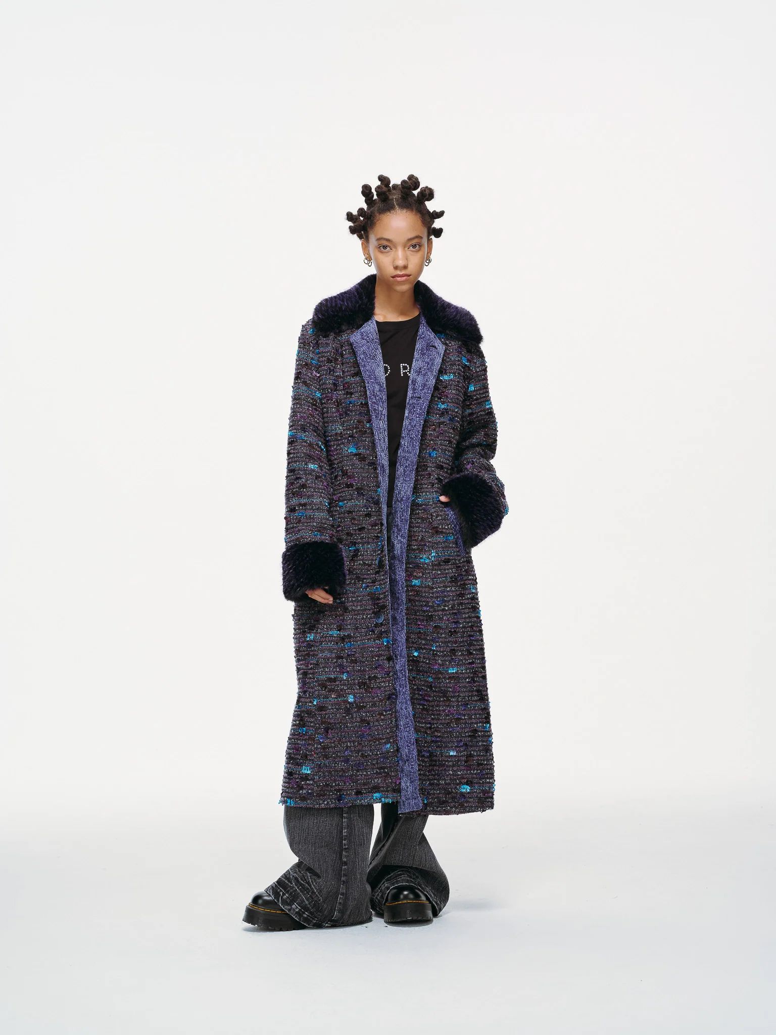 Ultraviolet Tweed Long Coat - Image 6