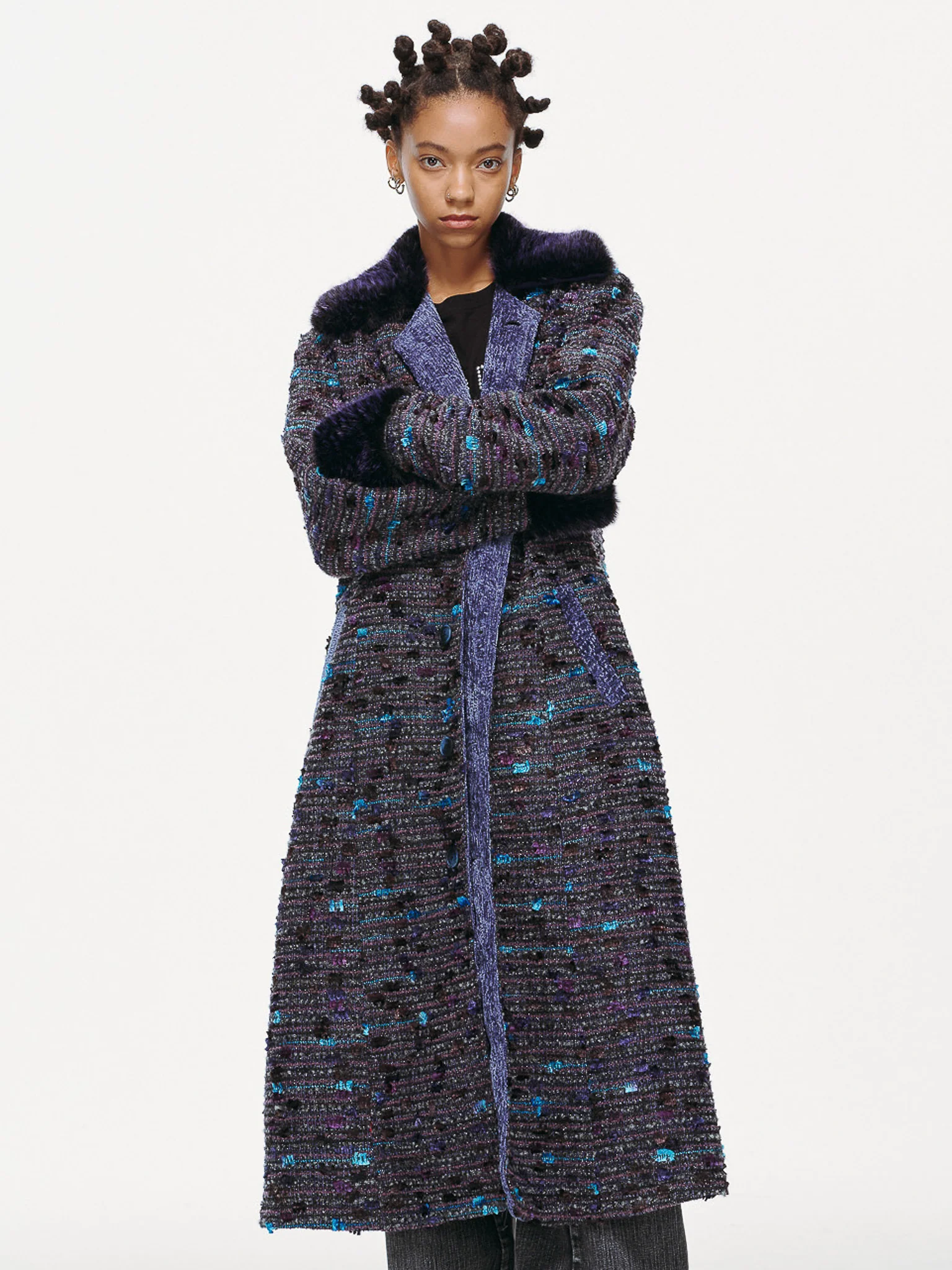Ultraviolet Tweed Long Coat - Image 7