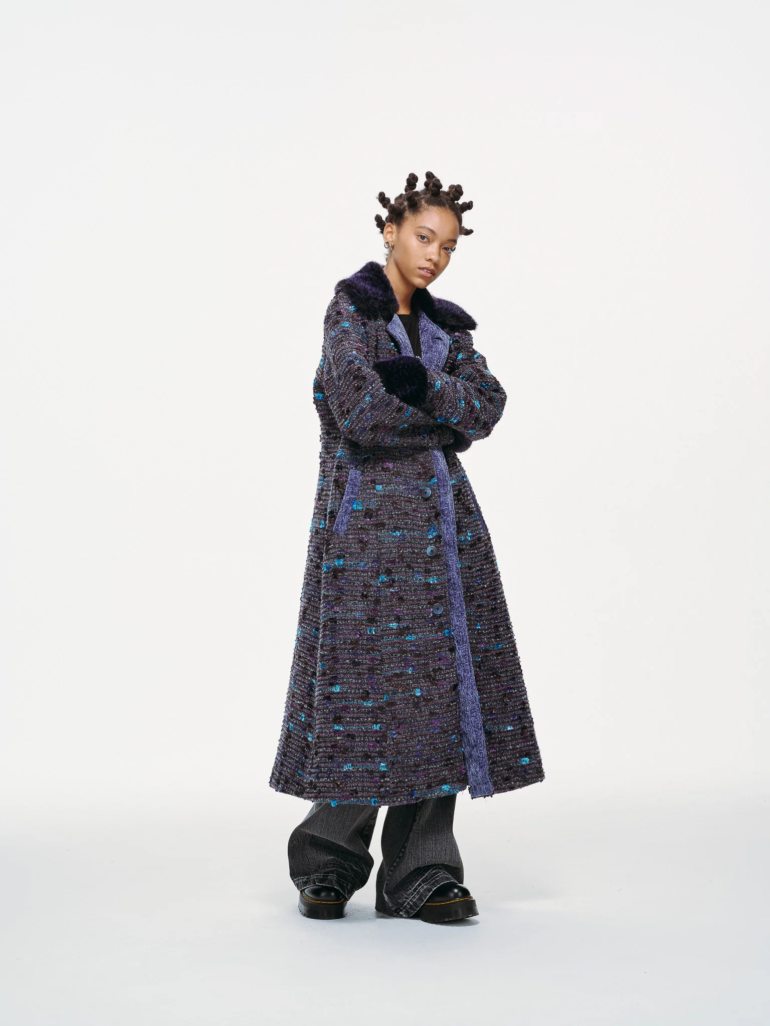 Ultraviolet Tweed Long Coat - Image 9