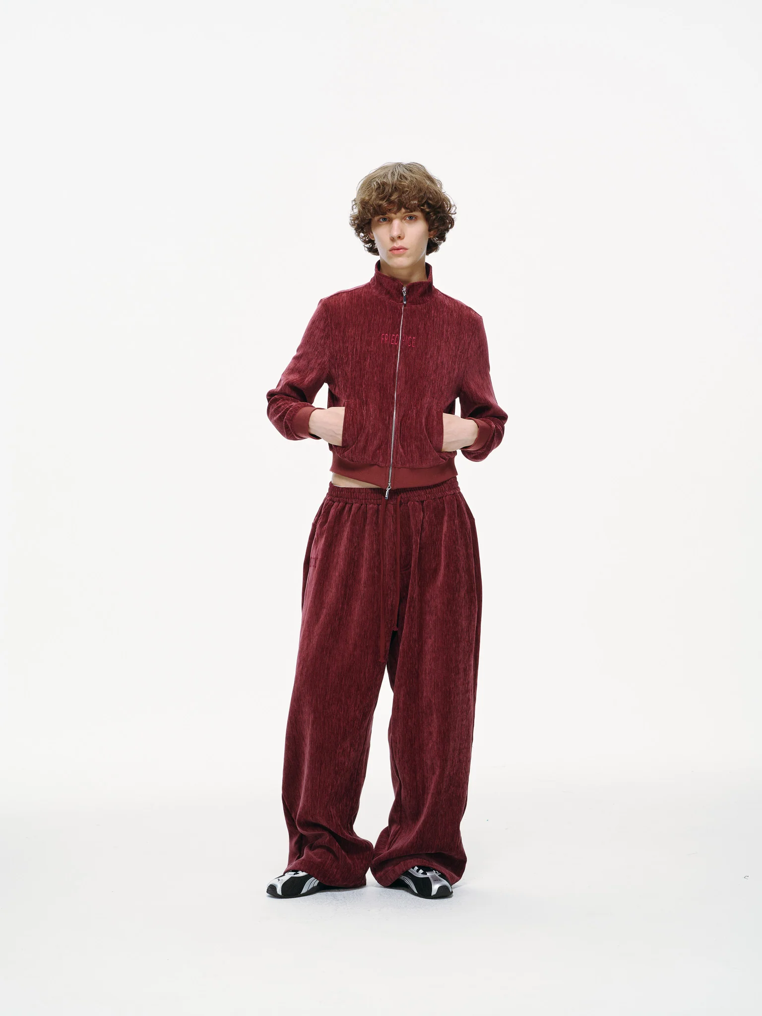 Velour Tracksuit Pants – Deep Rouge - Image 4