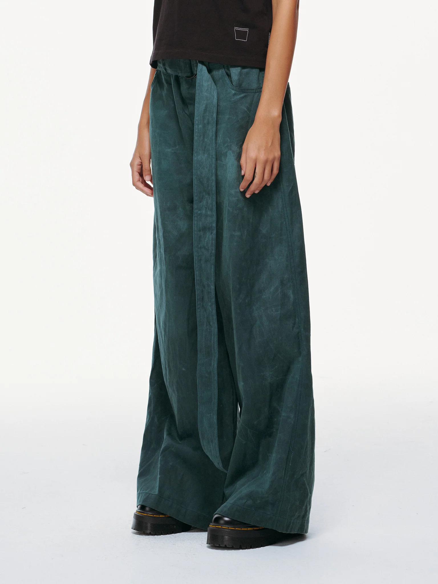 Waxed Wide Leg Pants - Jade Green, Light Wax - Image 10