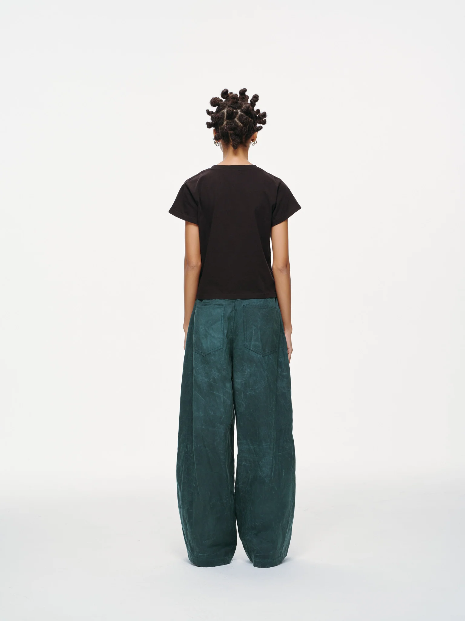 Waxed Wide Leg Pants - Jade Green, Light Wax - Image 11