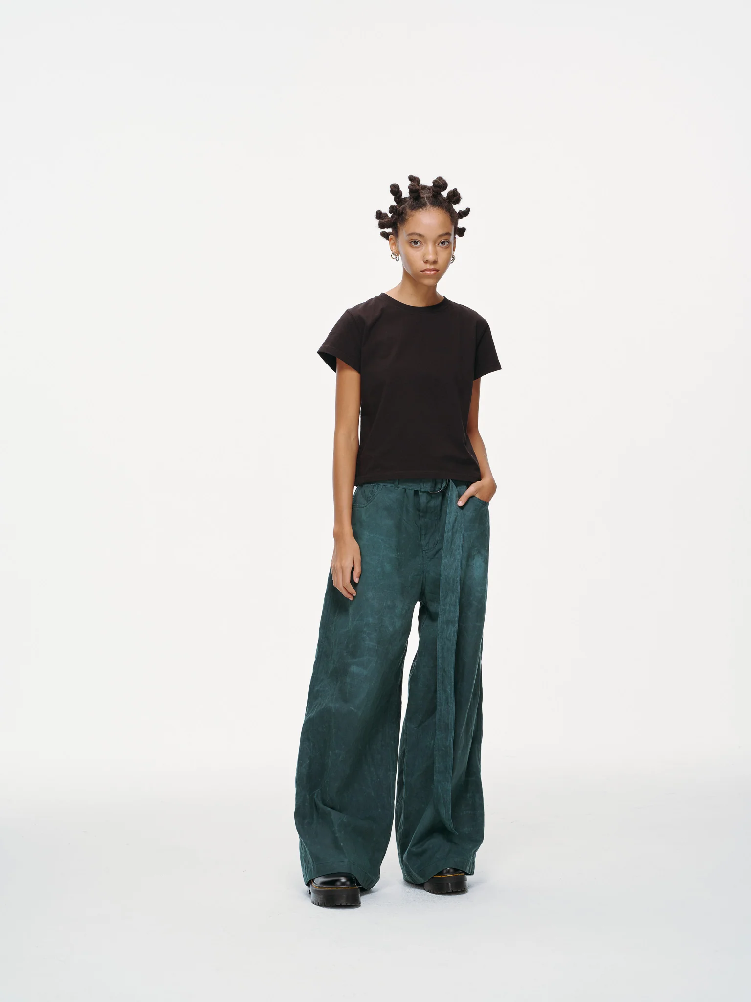 Waxed Wide Leg Pants - Jade Green, Light Wax - Image 12