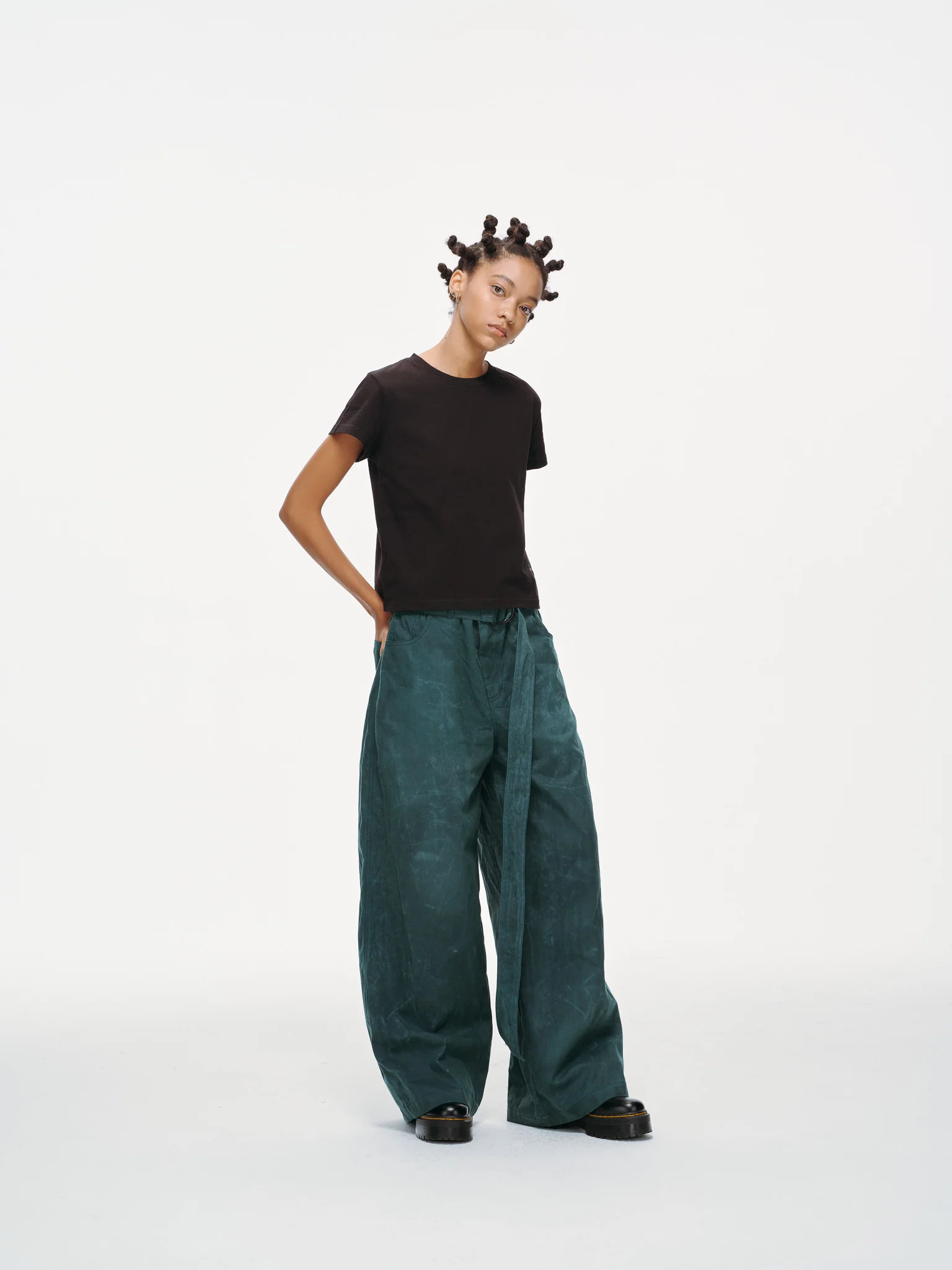 Waxed Wide Leg Pants - Jade Green, Light Wax - Image 14