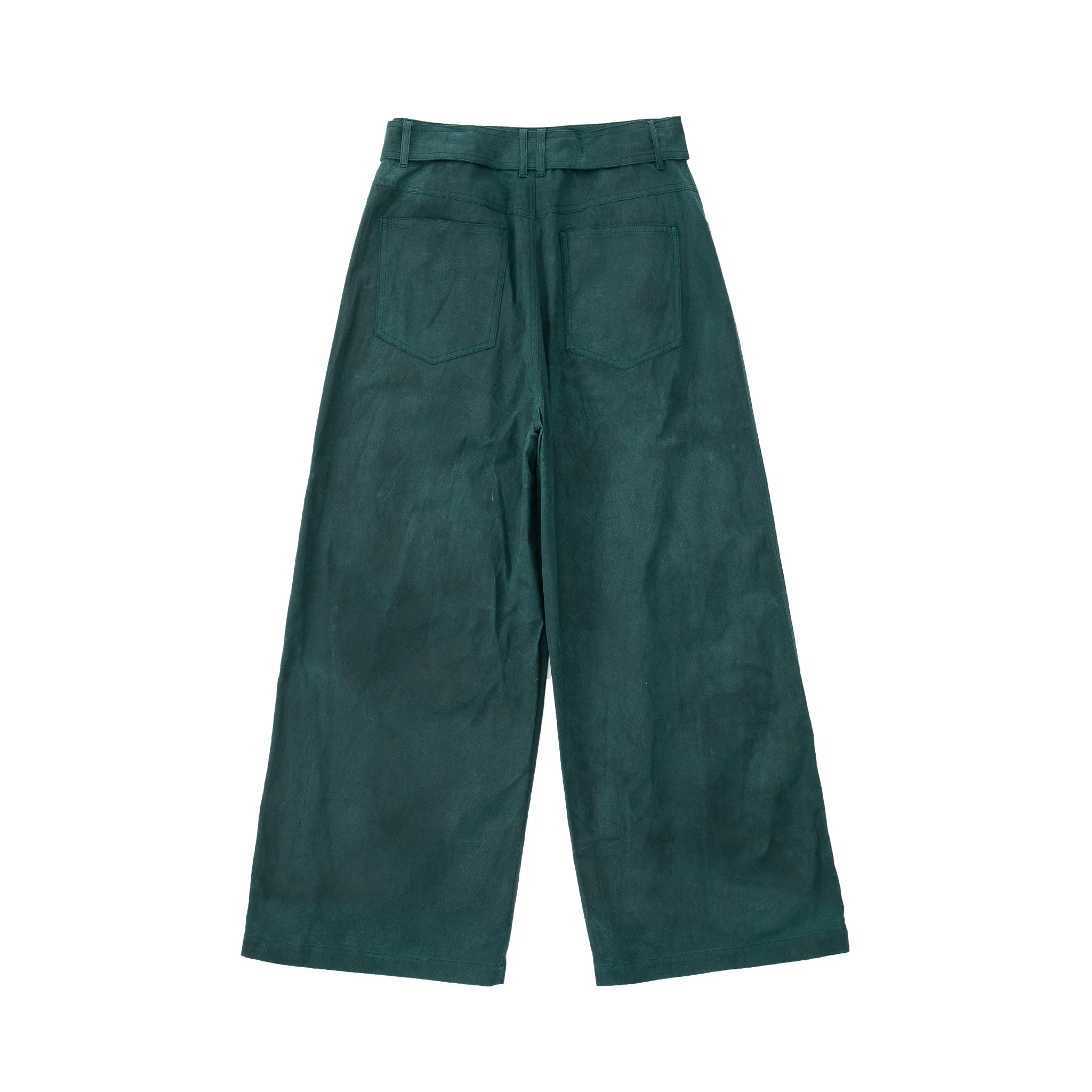 Waxed Wide Leg Pants - Jade Green, Light Wax - Image 15