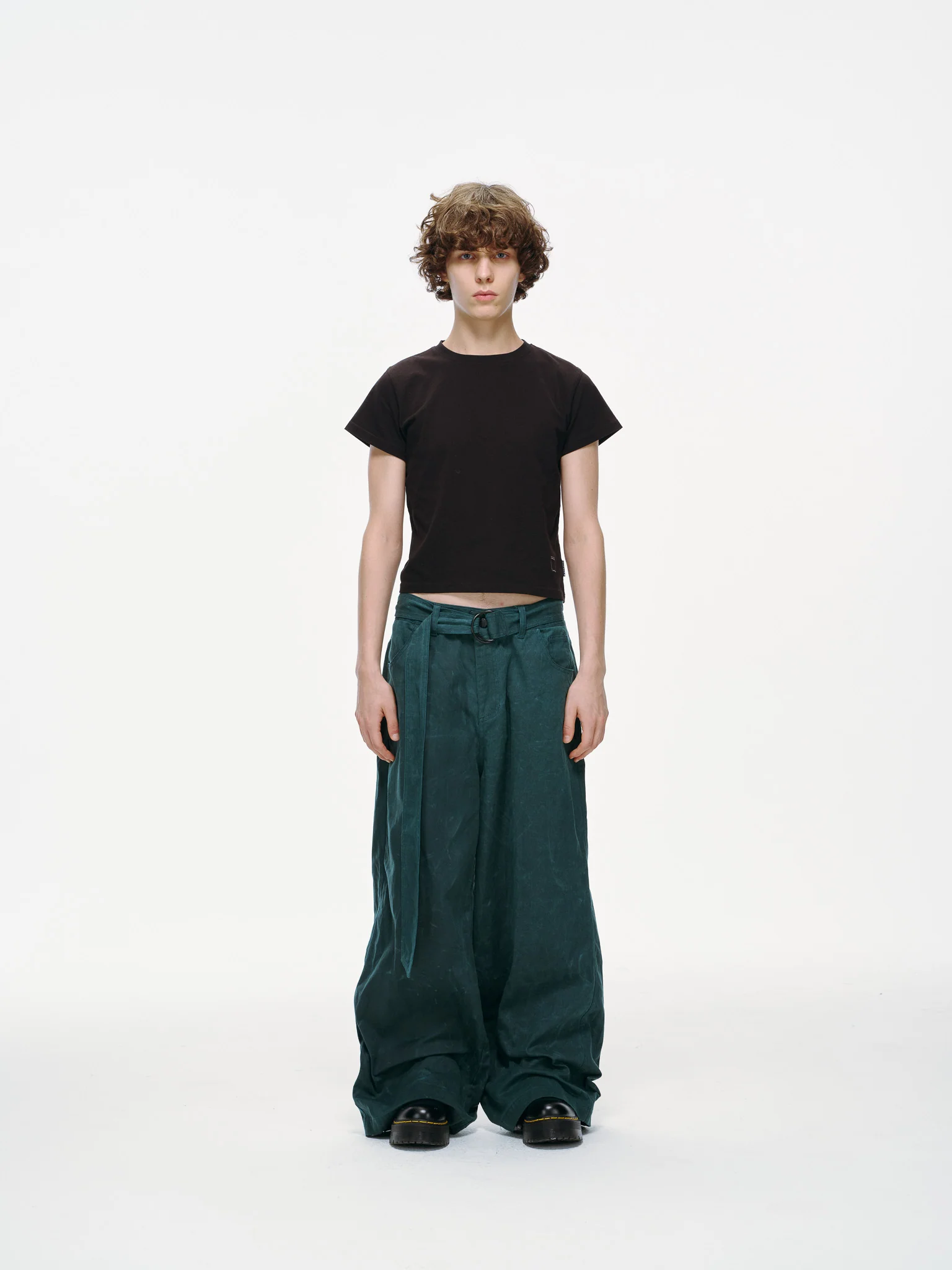 Waxed Wide Leg Pants - Jade Green, Light Wax - Image 3
