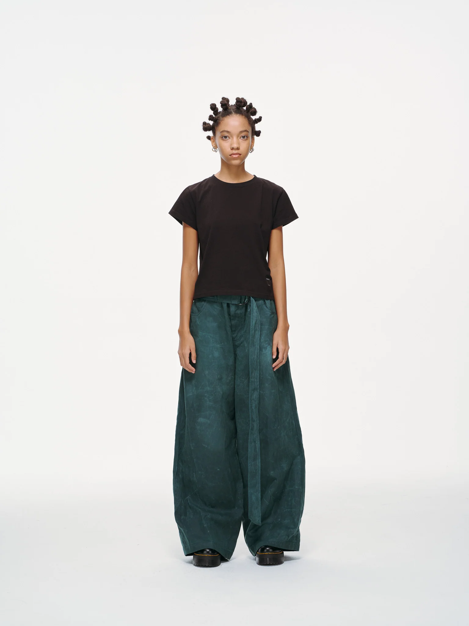 Waxed Wide Leg Pants - Jade Green, Light Wax - Image 4