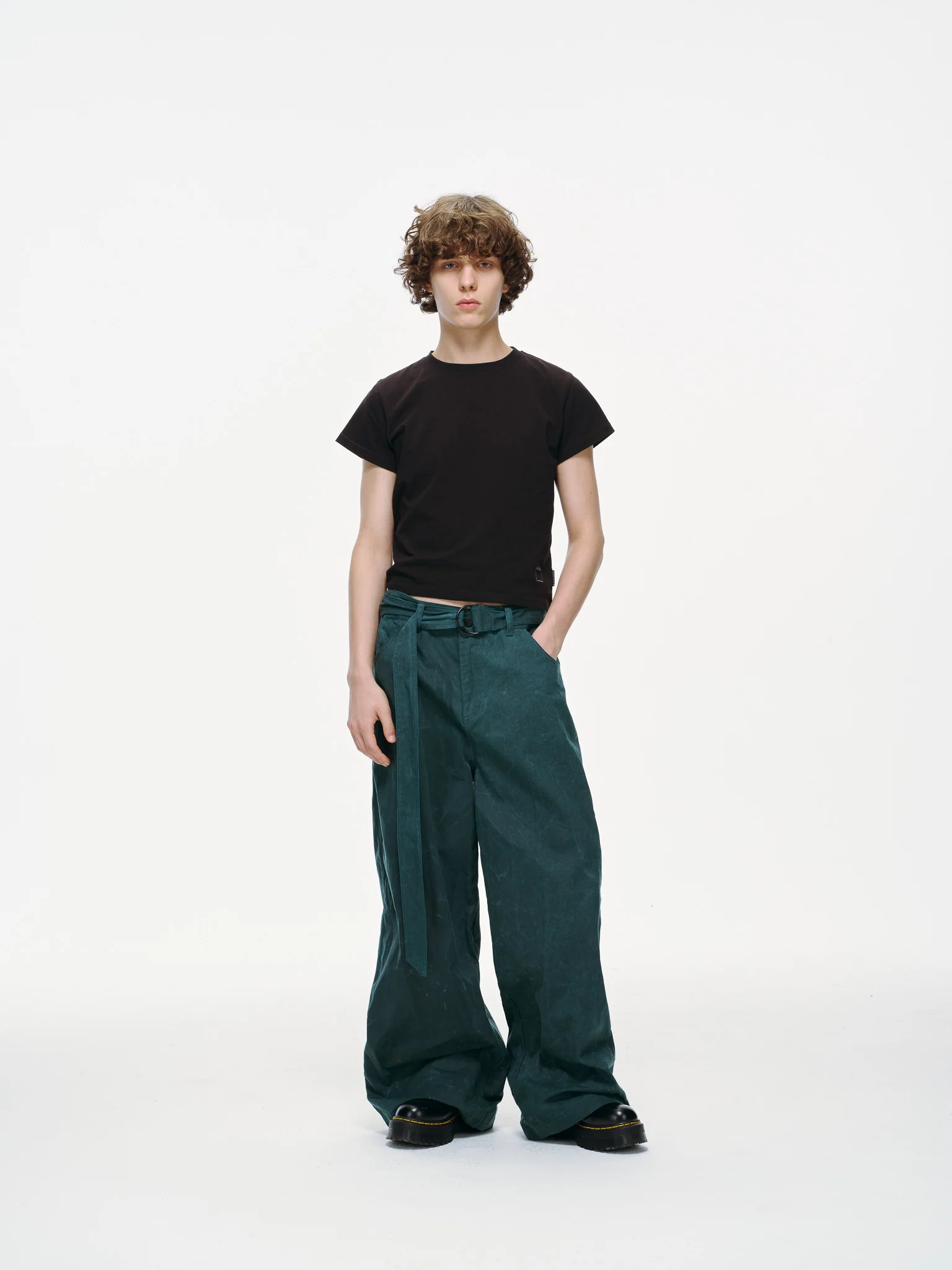 Waxed Wide Leg Pants - Jade Green, Light Wax - Image 7