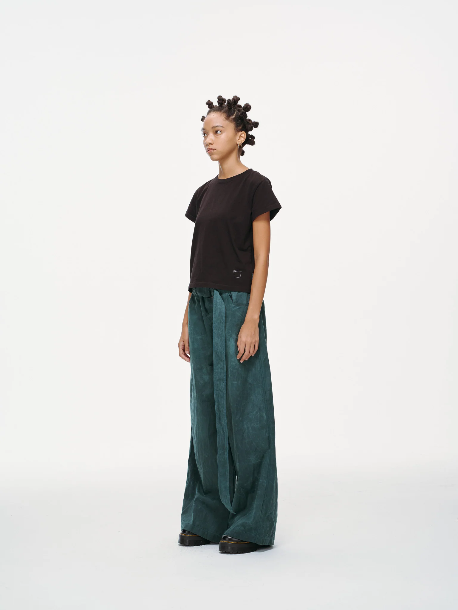 Waxed Wide Leg Pants - Jade Green, Light Wax - Image 9