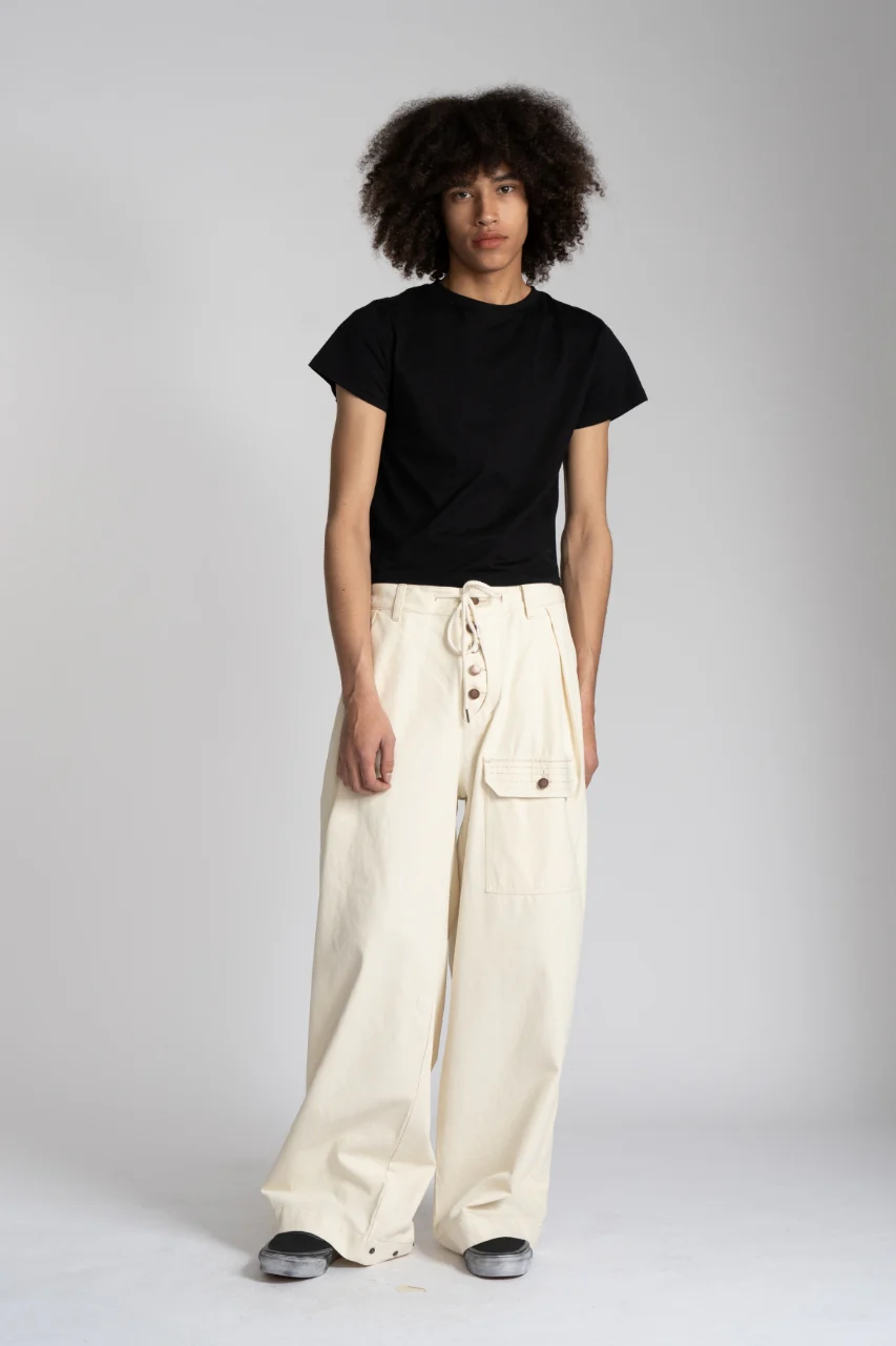 Sashiko Wide Leg Pants - Cream - Image 4