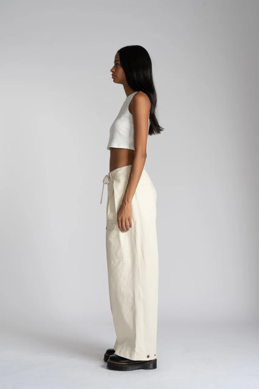 Sashiko Wide Leg Pants - Cream - Image 5