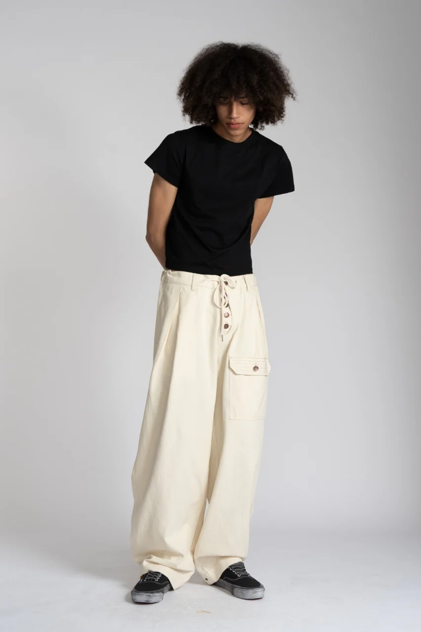 Sashiko Wide Leg Pants - Cream - Image 6