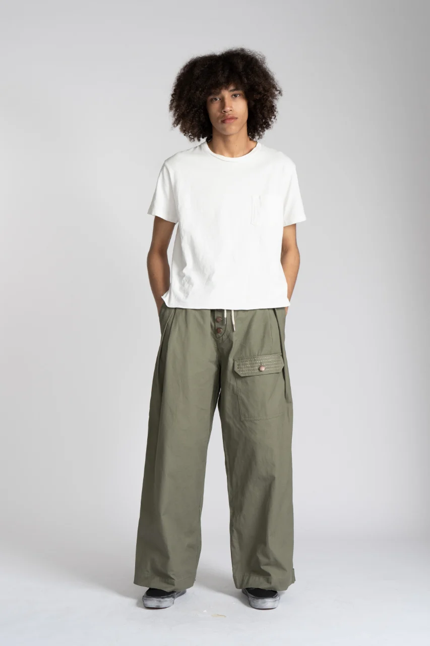 Sashiko Wide Leg Pants - Olive - Image 3
