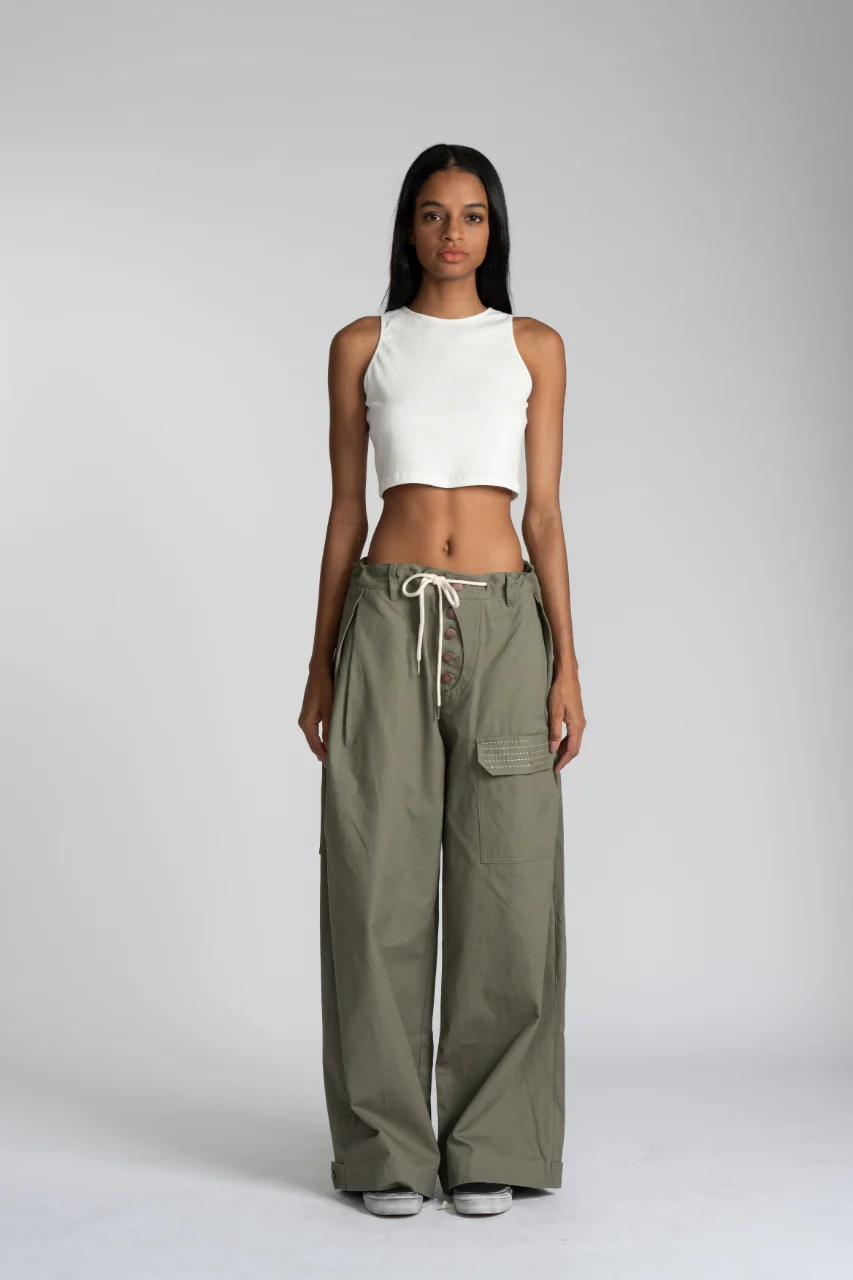 Sashiko Wide Leg Pants - Olive - Image 4