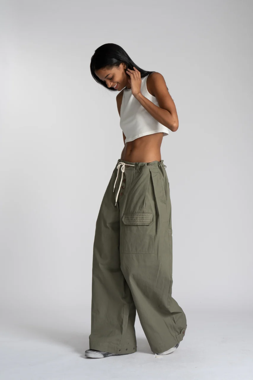 Sashiko Wide Leg Pants - Olive - Image 5