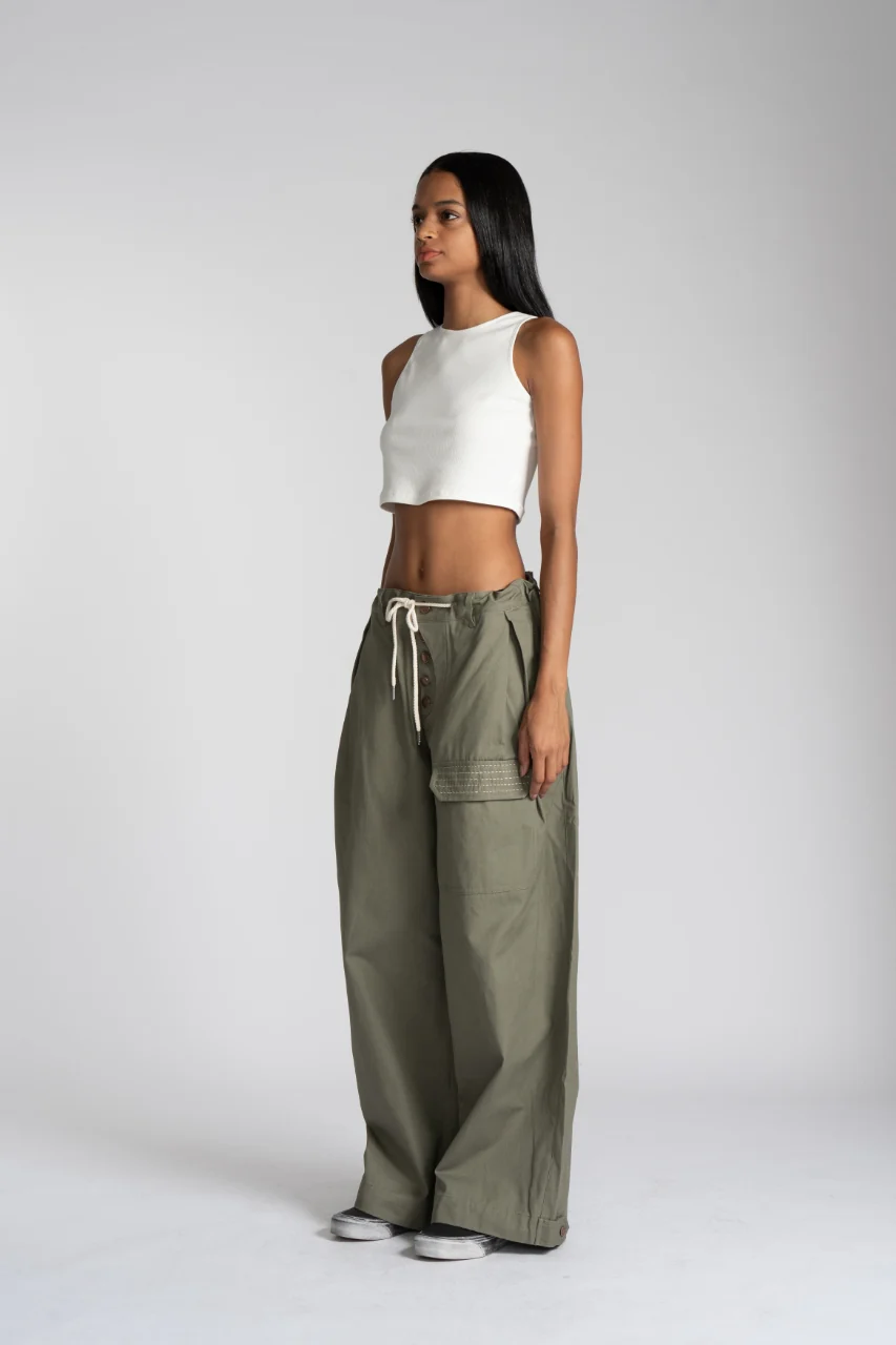 Sashiko Wide Leg Pants - Olive - Image 7