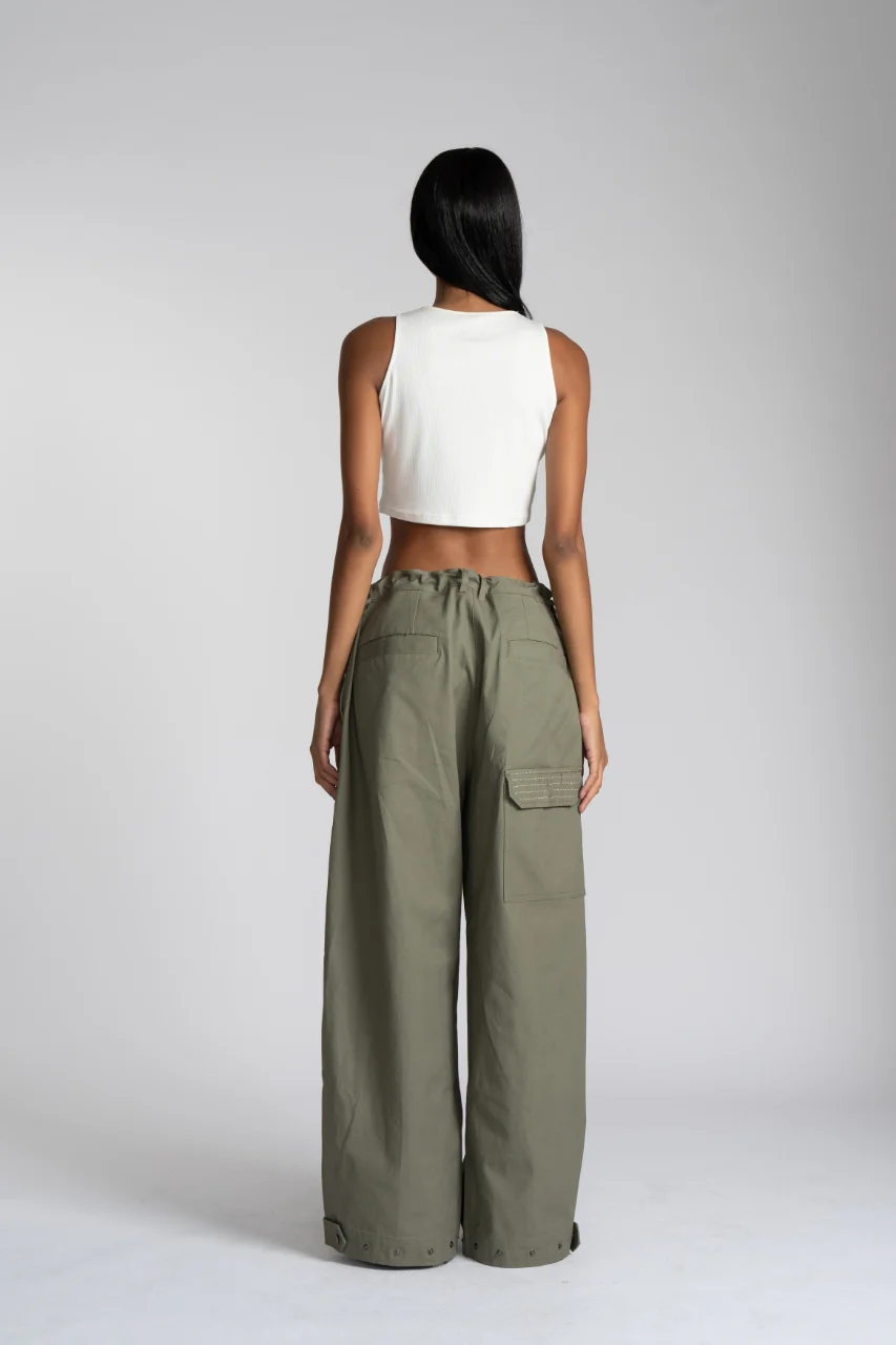 Sashiko Wide Leg Pants - Olive - Image 8