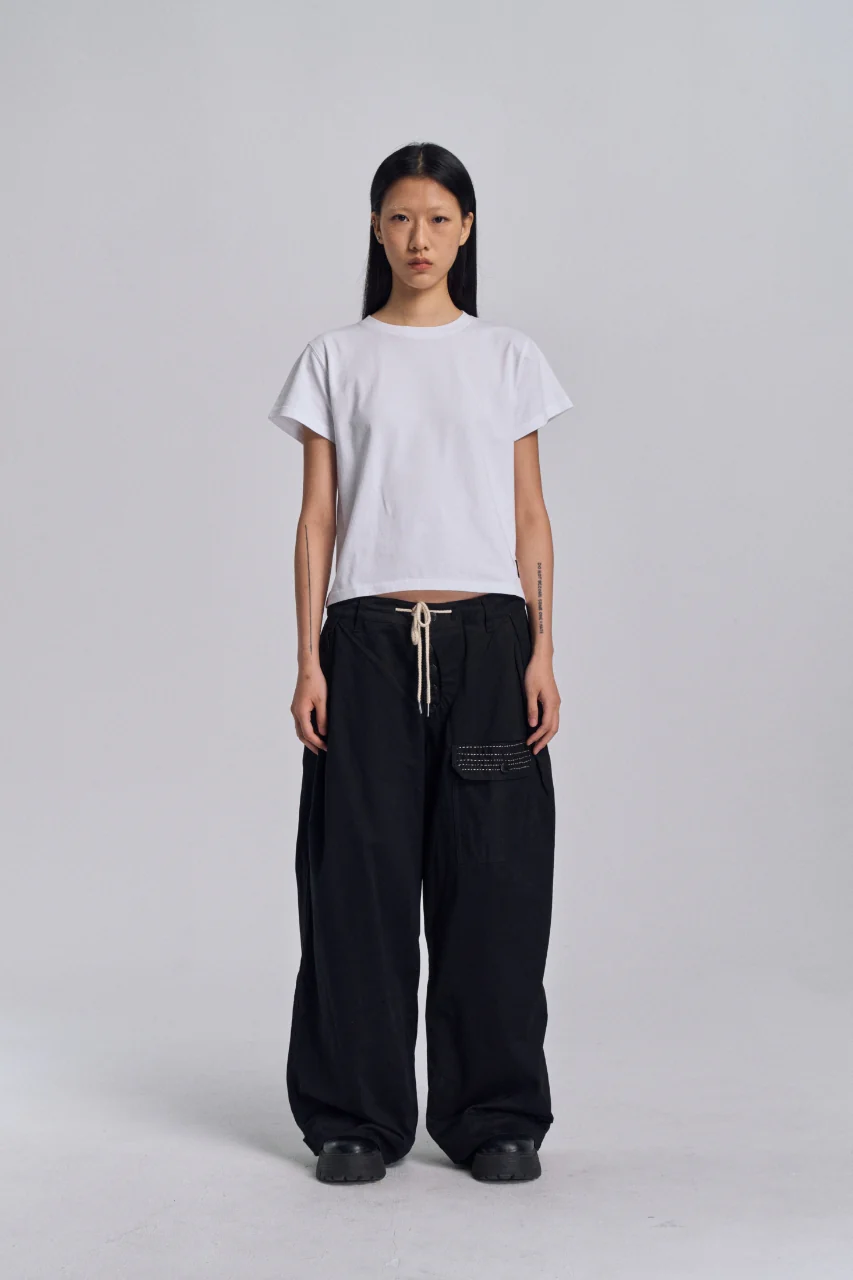 Sashiko Wide Leg Pants - Black - Image 4